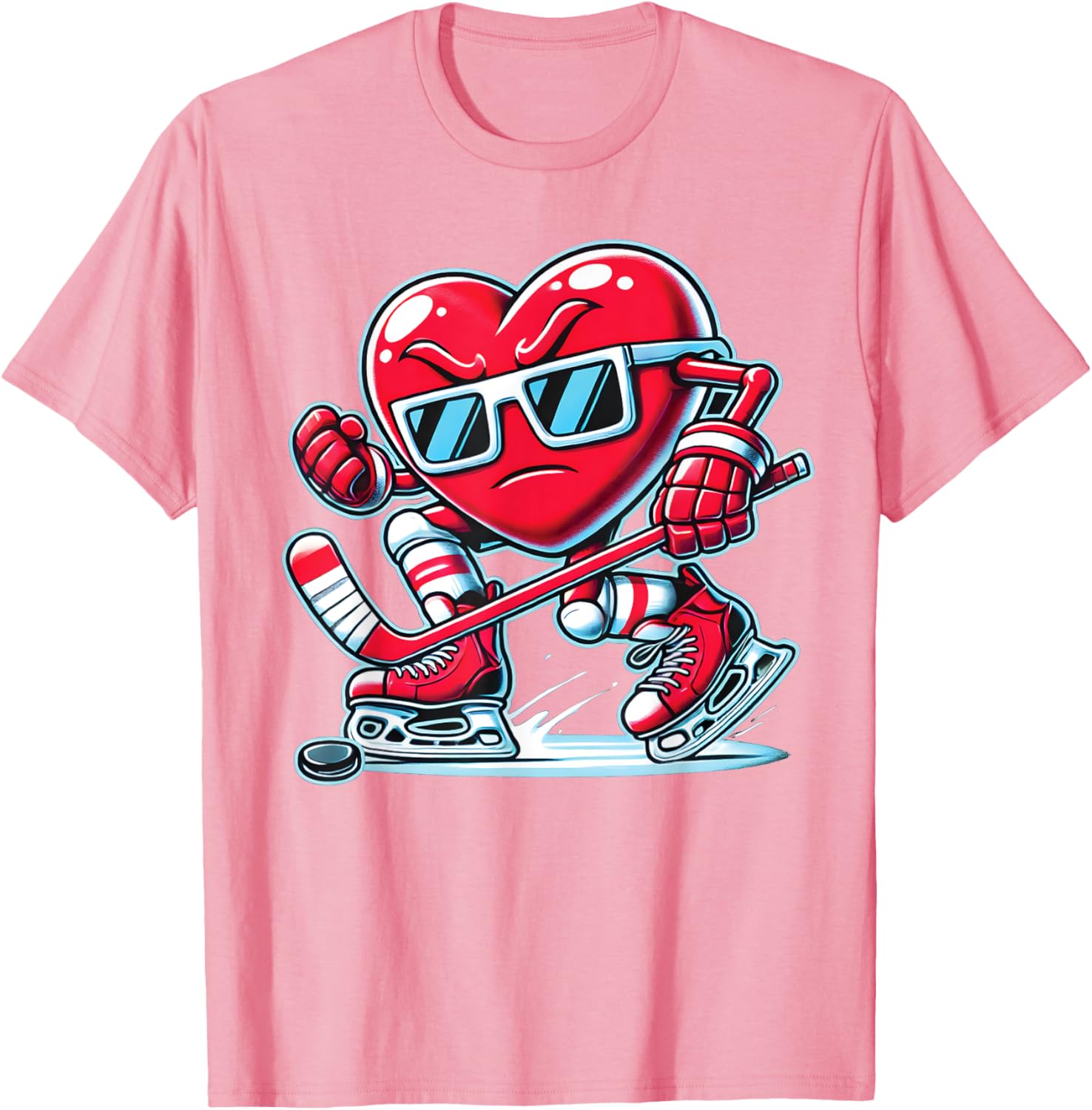 Cute Heart Ice Hockey T-Shirt for Valentine's Day - Men, Women, Boys - 16