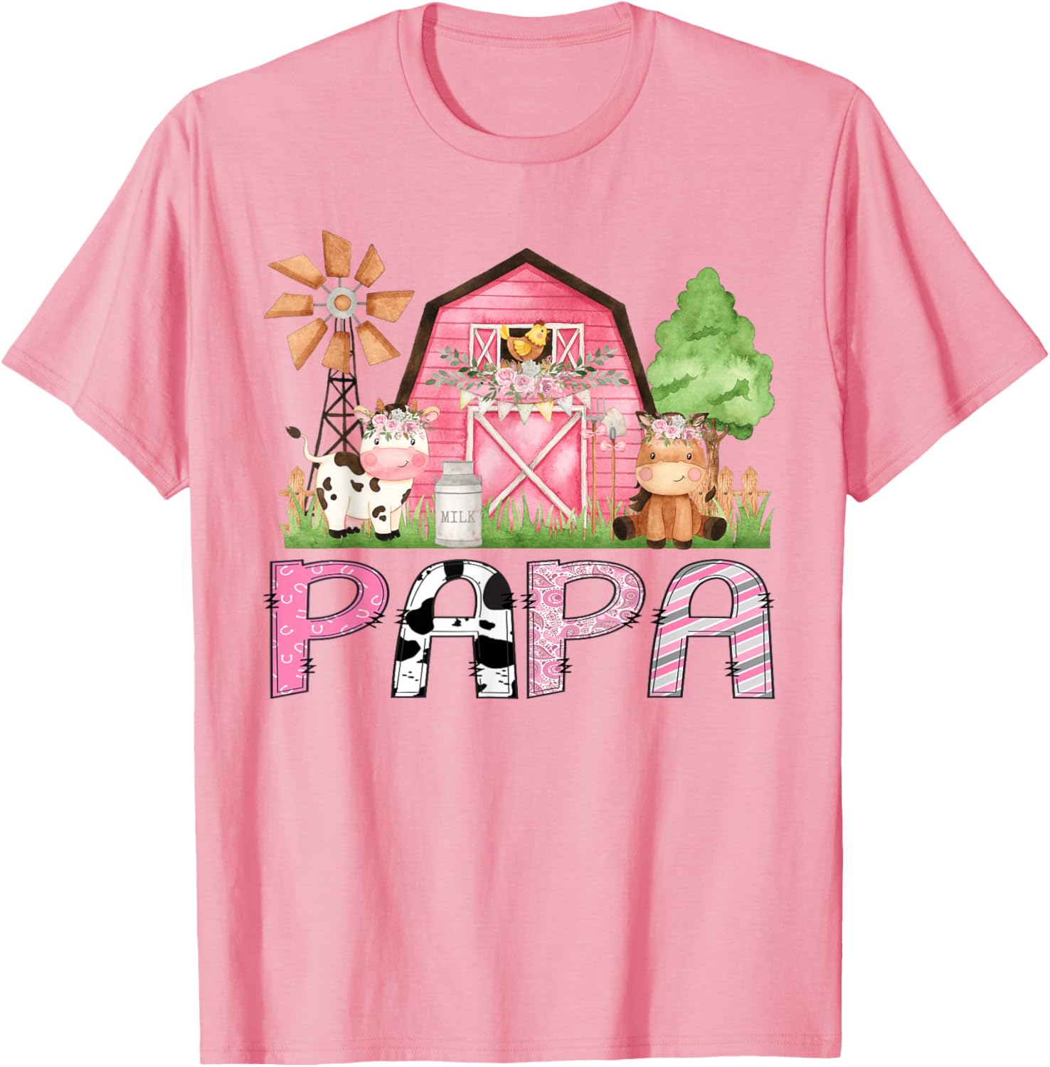 Cute Papa Pink Farm Animal Birthday Matching Family T-Shirts for Kids - 10