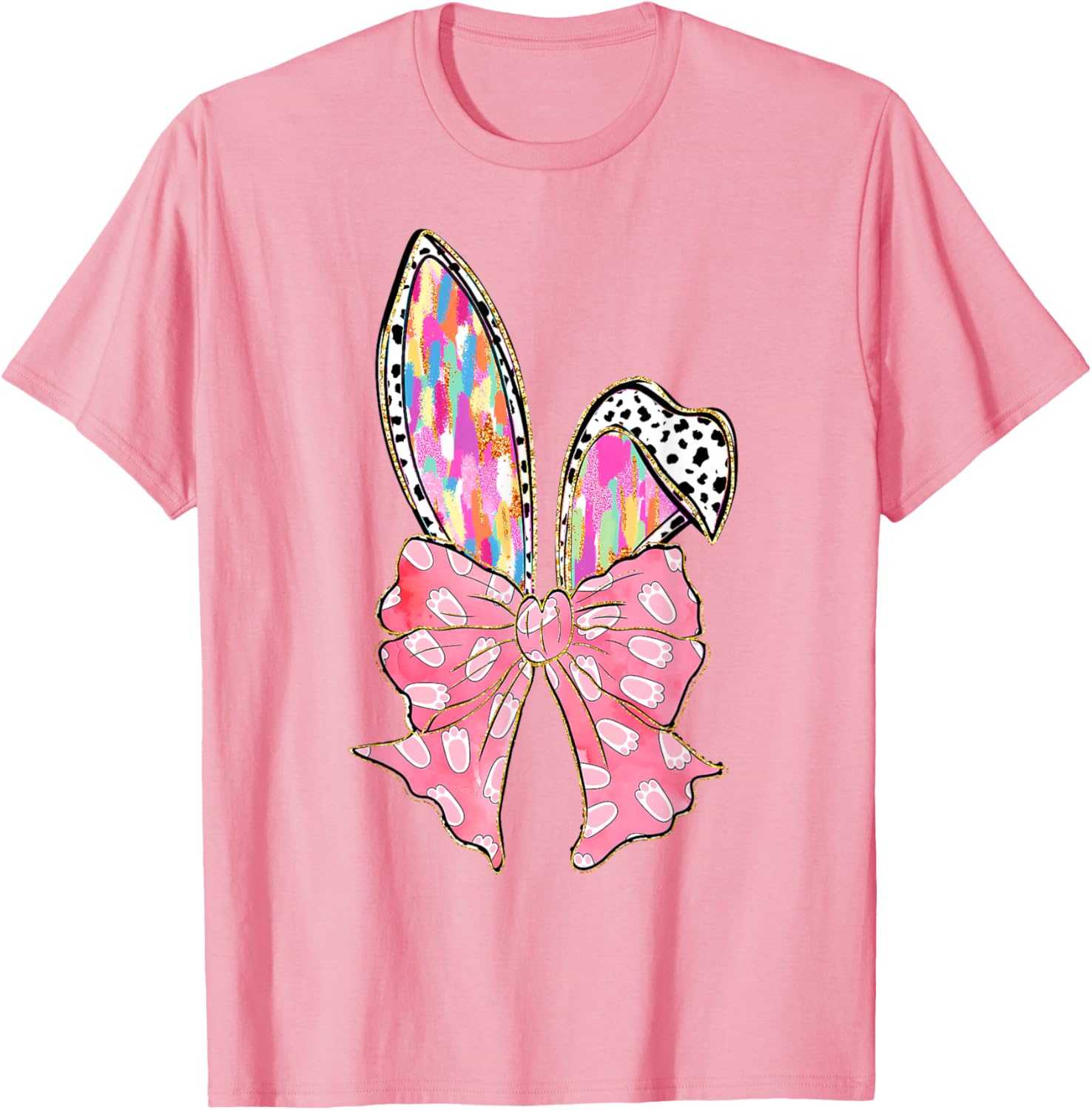 Cute Brushstroke Easter Bunny Coquette Bow Ears T-Shirt for Girls and Teens - 3