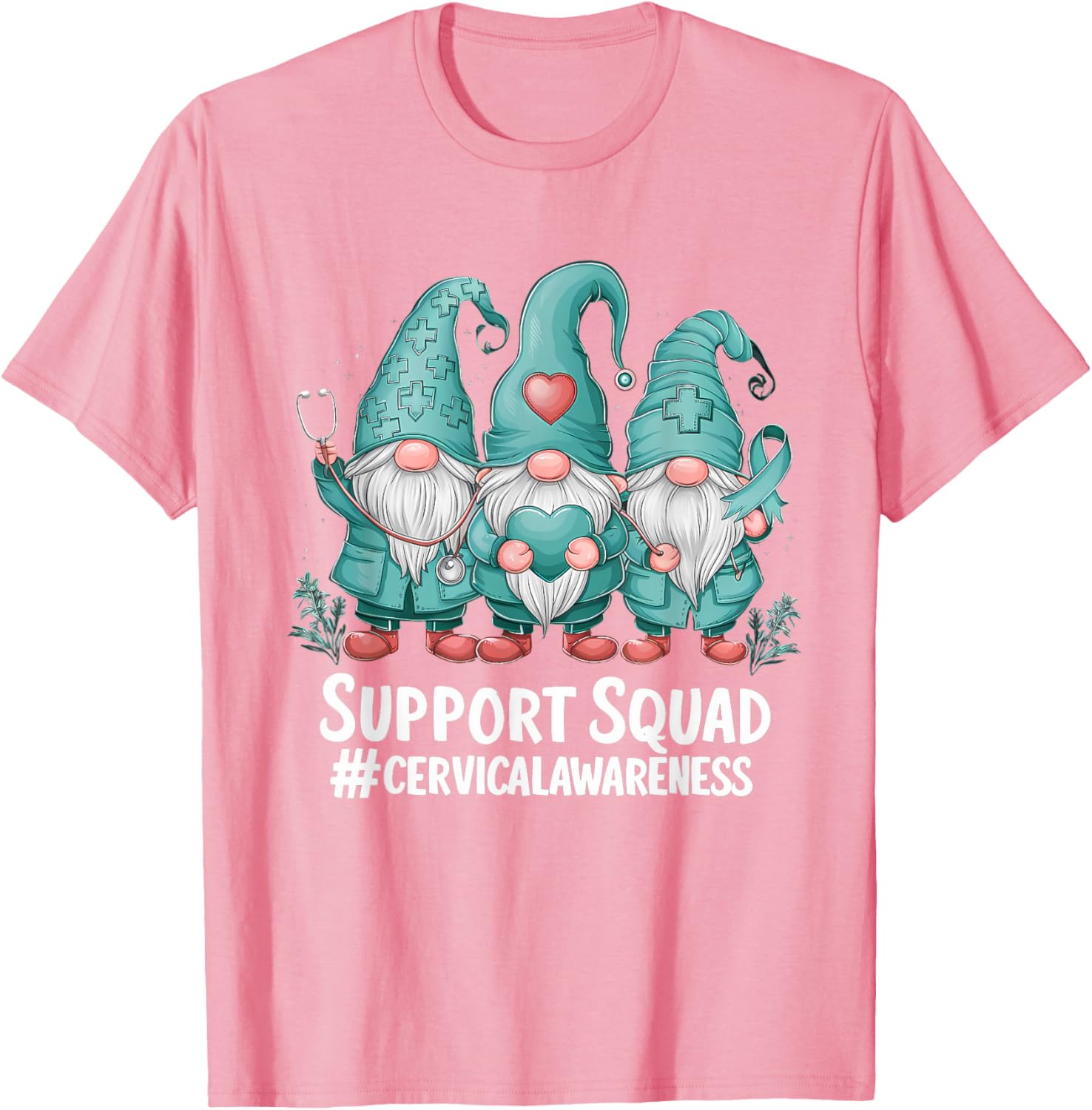 Cervical Cancer Awareness Teal Ribbon Gnome T-Shirt for Supporters - 19