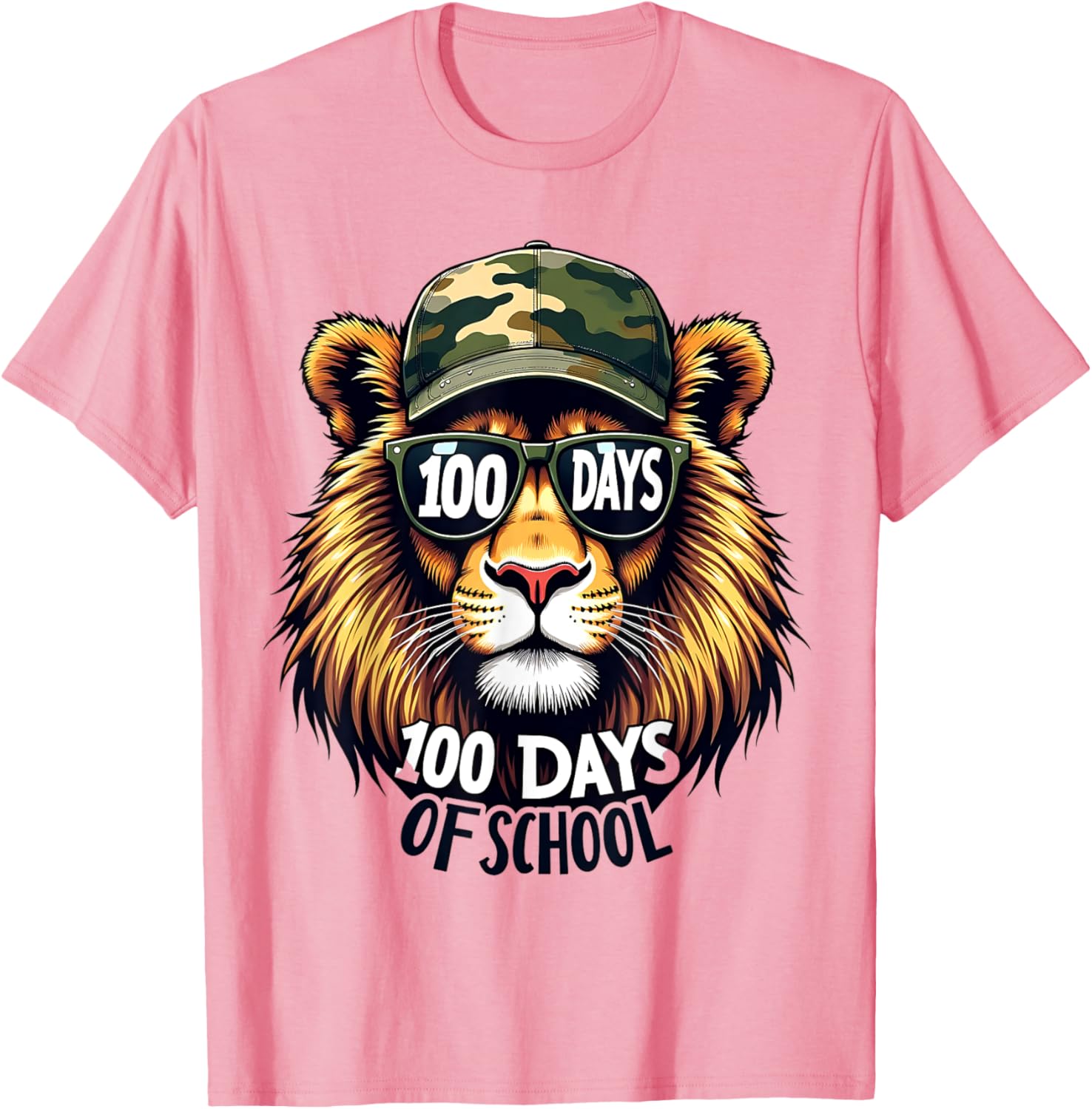 Cute 100 Days of School Lion Camo T-Shirt for Kids and Teachers - 12