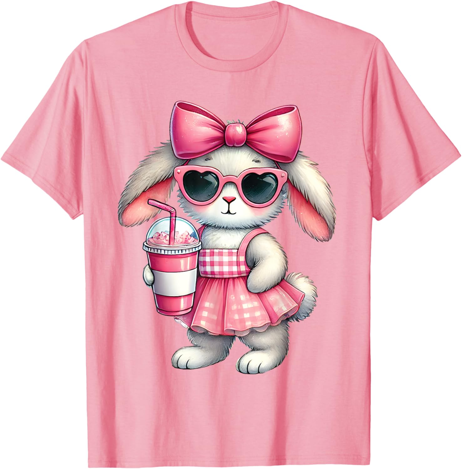 Cute Easter Bunny Drinking Iced Coffee T-Shirt for Women and Girls - 12