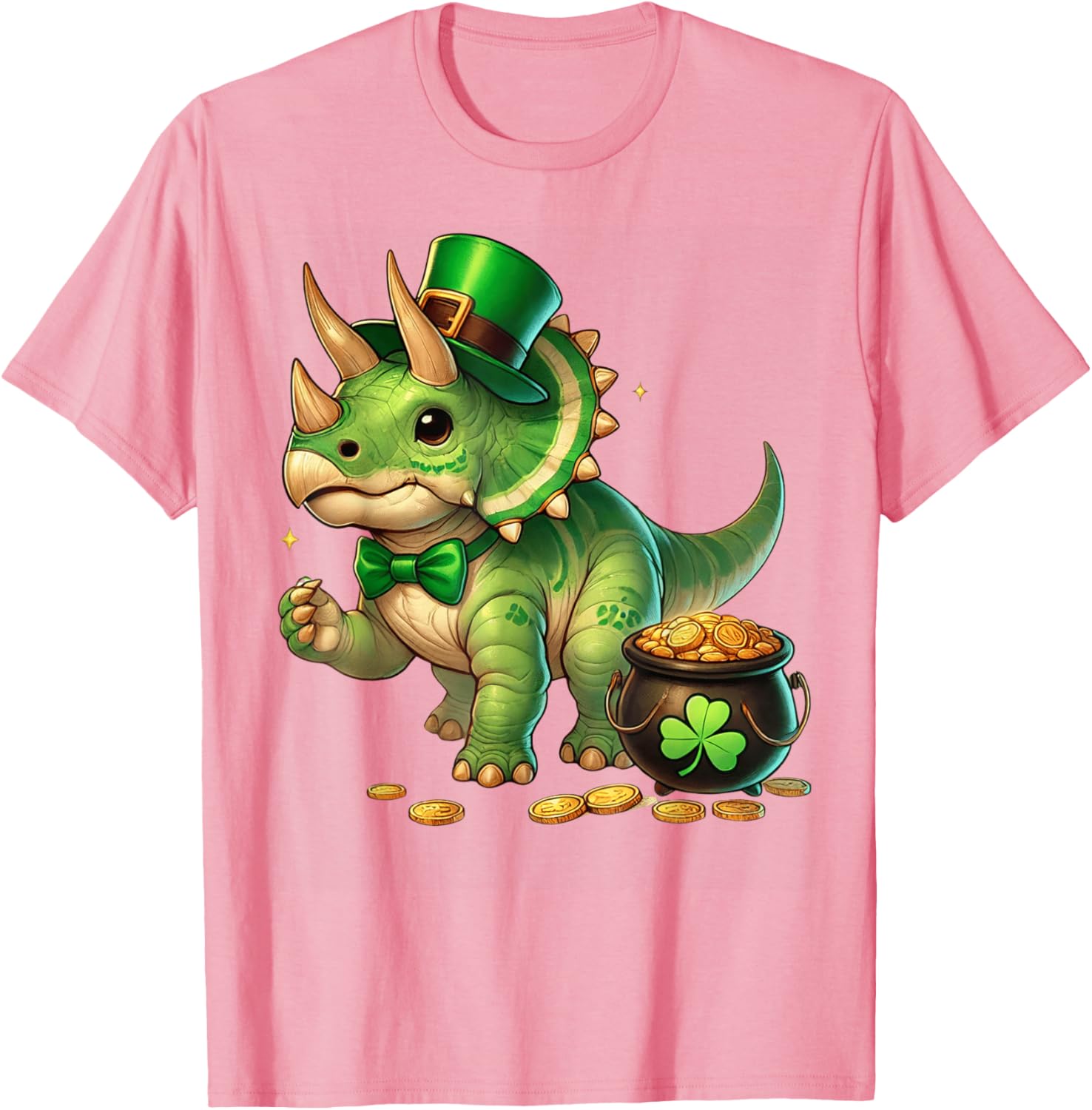 Cute Triceratops Leprechaun St Patrick's Day Kids T-Shirt with Shamrock - 3