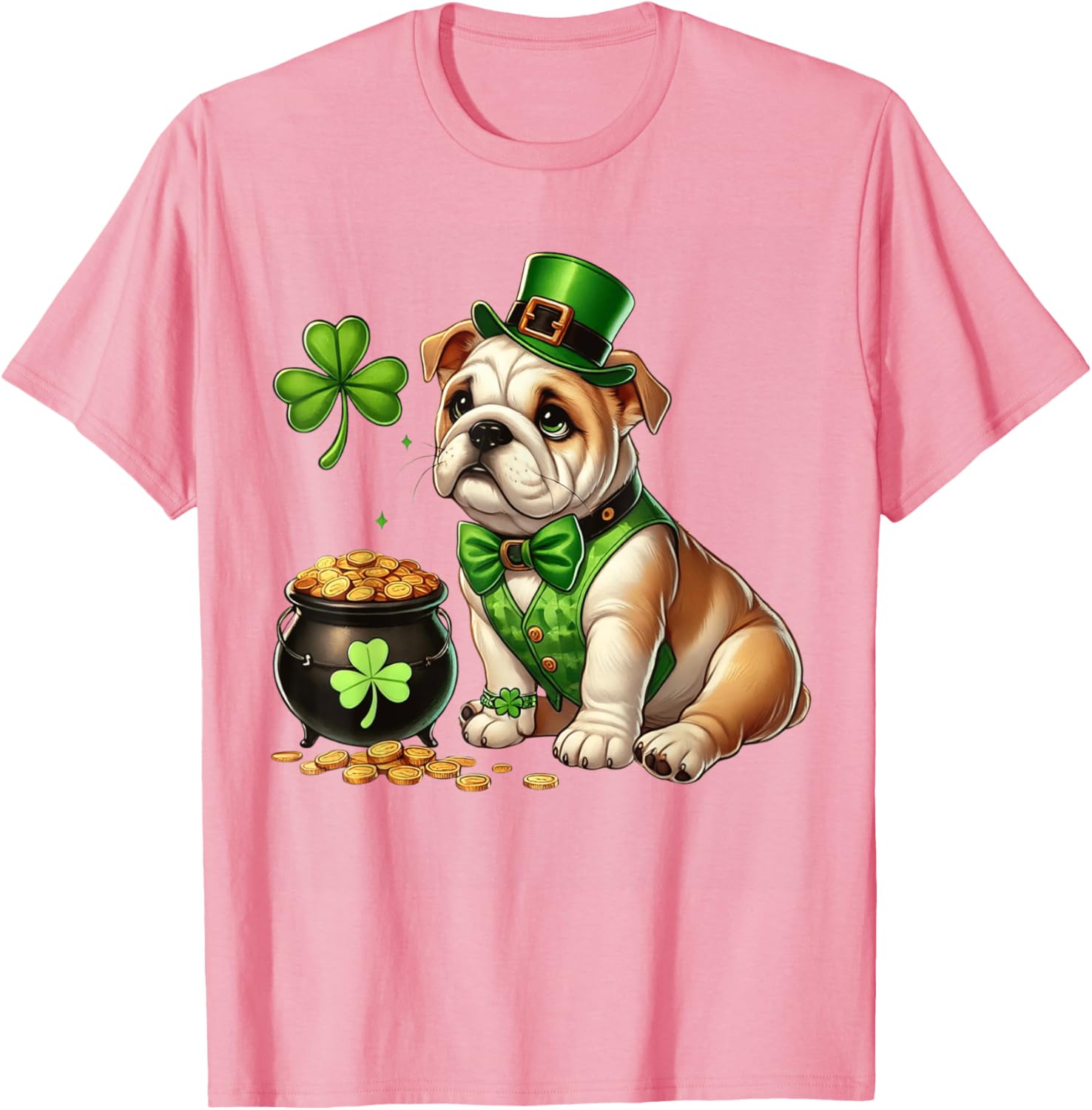 Cute Bulldog Leprechaun St Patricks Day Shamrock Kids T-Shirt - 5