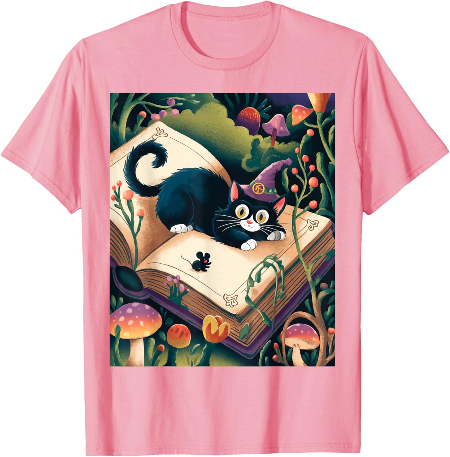Enchanted Night Mystical Cat on Book T-Shirt for Cat Lovers - 4