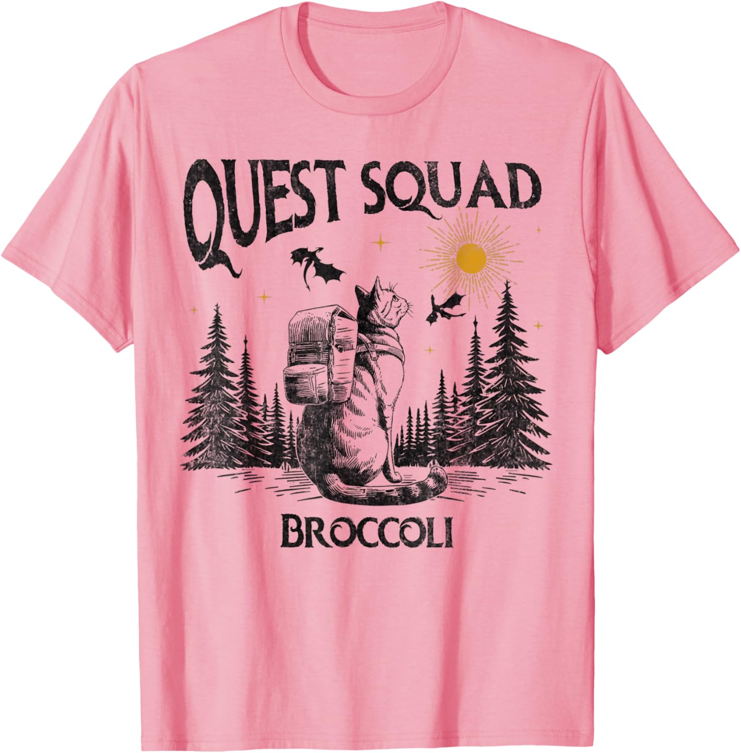 Funny Cat Broccoli Vintage T-Shirt for Men and Women - Quest Fantasy Squad - 7