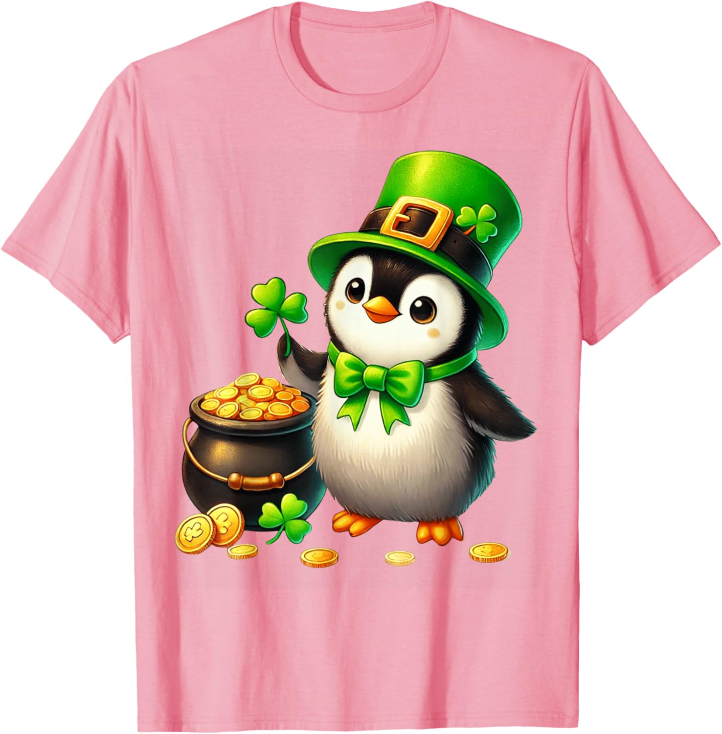 Cute Penguin Leprechaun St Patricks Day T-Shirt for Kids and Teens - 6