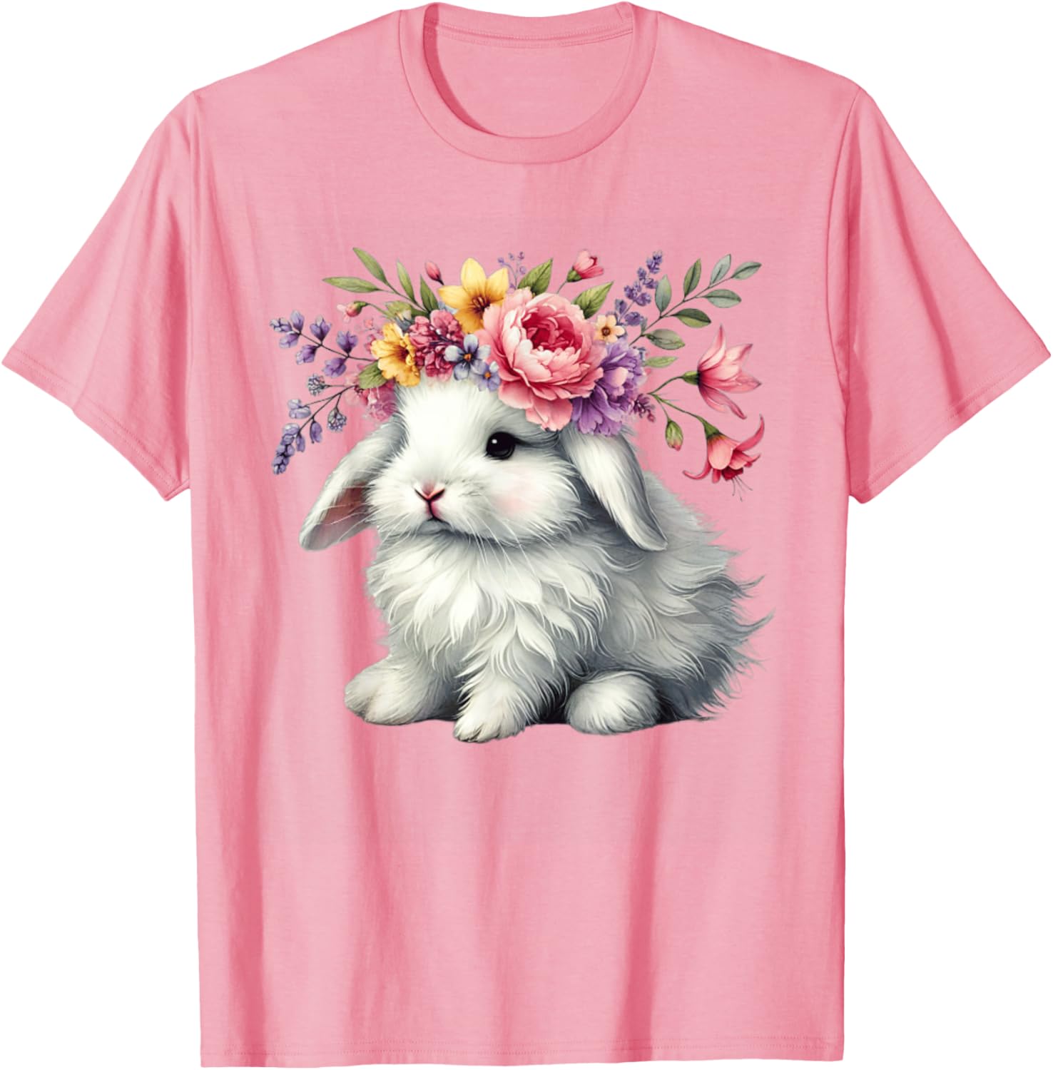 Cute Easter Bunny Floral Crown T-Shirt for Girls and Women - 16