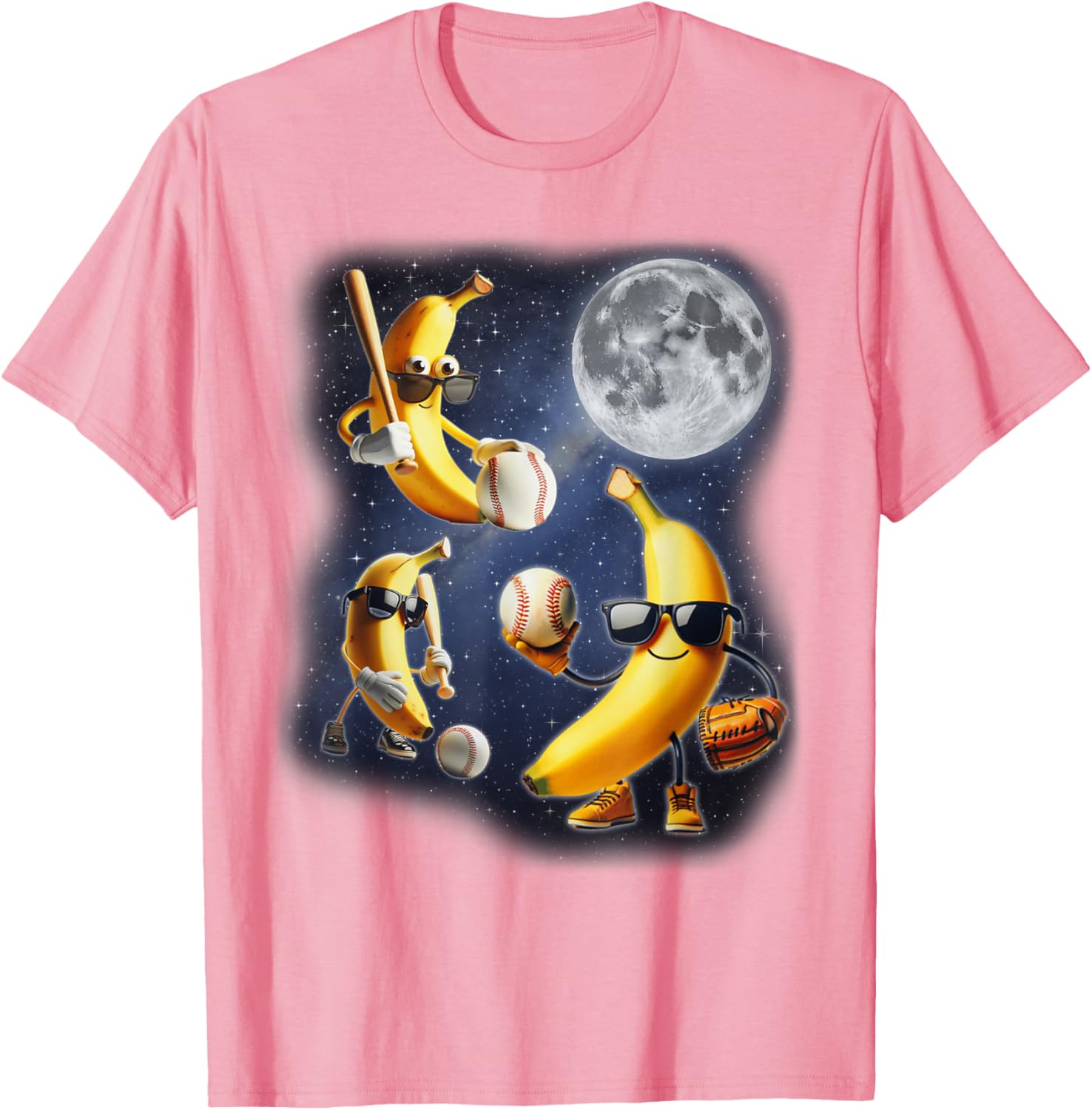Funny Three Bananas Howling at the Moon Baseball T-Shirt for All Ages - 15