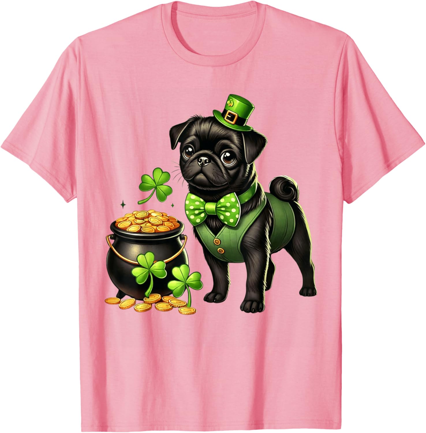 Cute Black Pug Leprechaun T-Shirt for Kids - St Patrick's Day Fun - 10