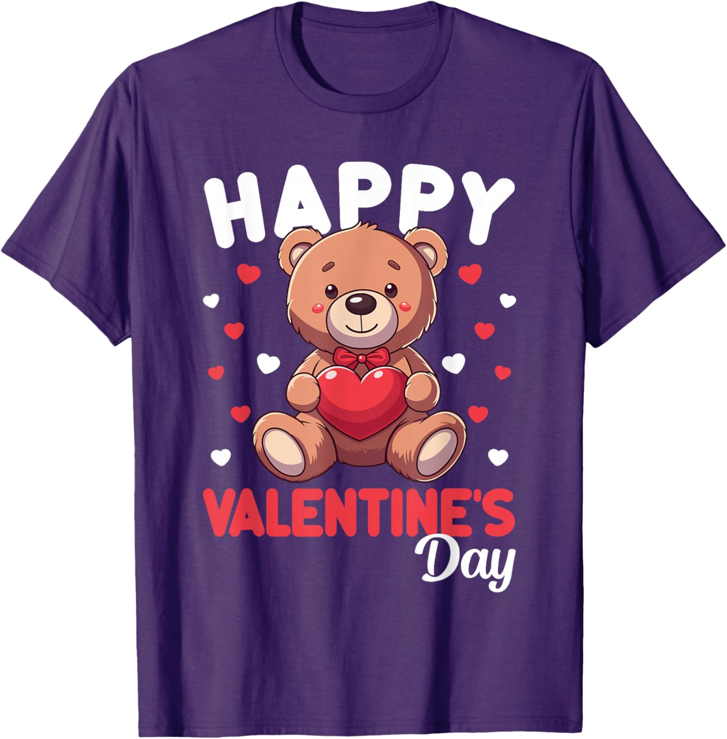 Cute Happy Valentine's Day Bear Heart T-Shirt for Kids and Women - 9