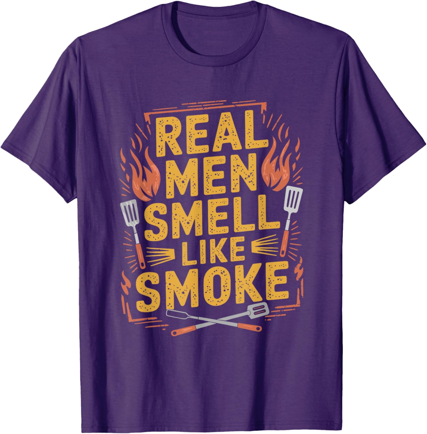 Funny BBQ Grill T-Shirt for Dads Real Men Smell Like Smoke and Meat - 4