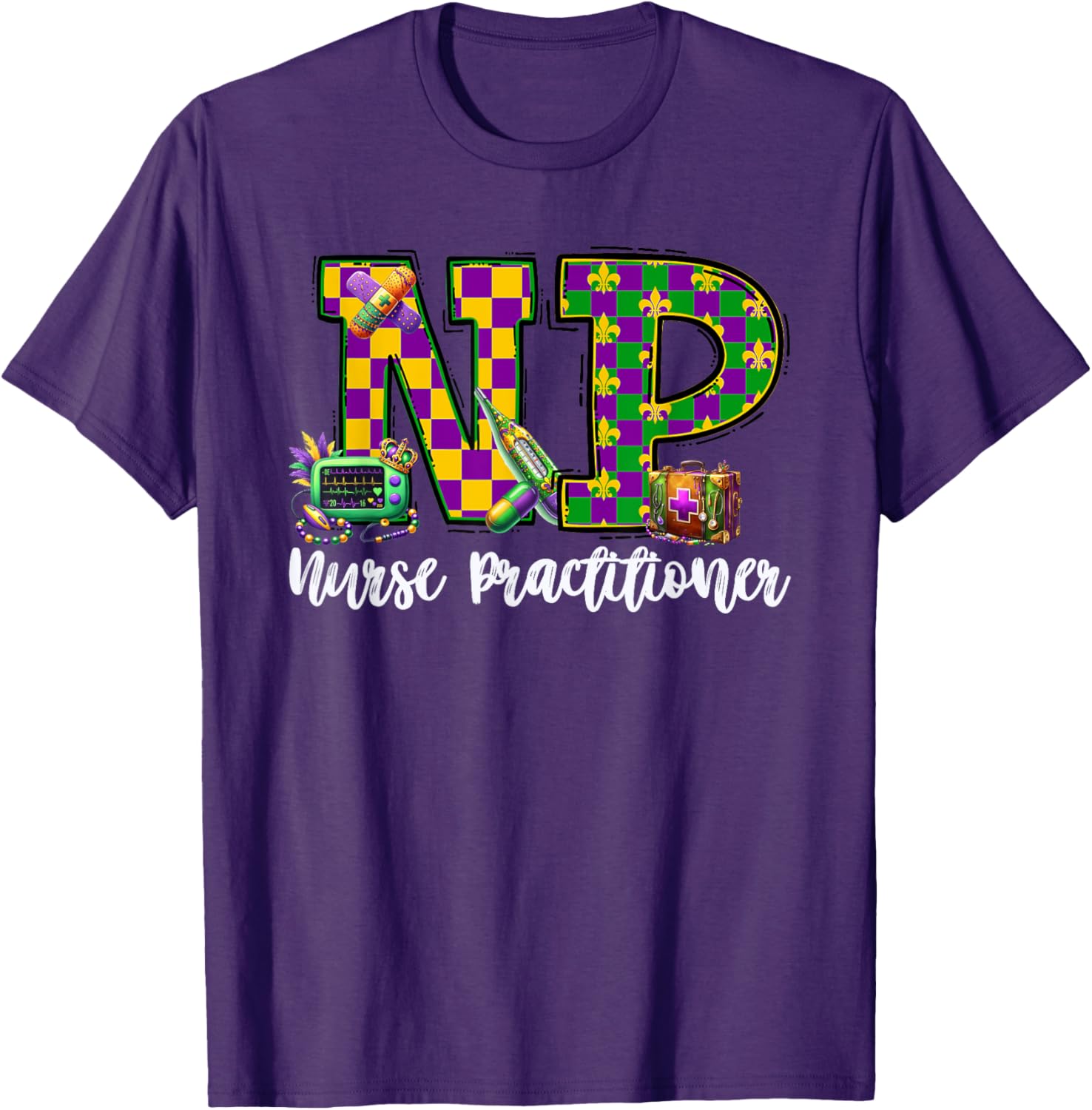 Cute Mardi Gras Nurse Practitioner T-Shirt for Women, Fun and Stylish - 25
