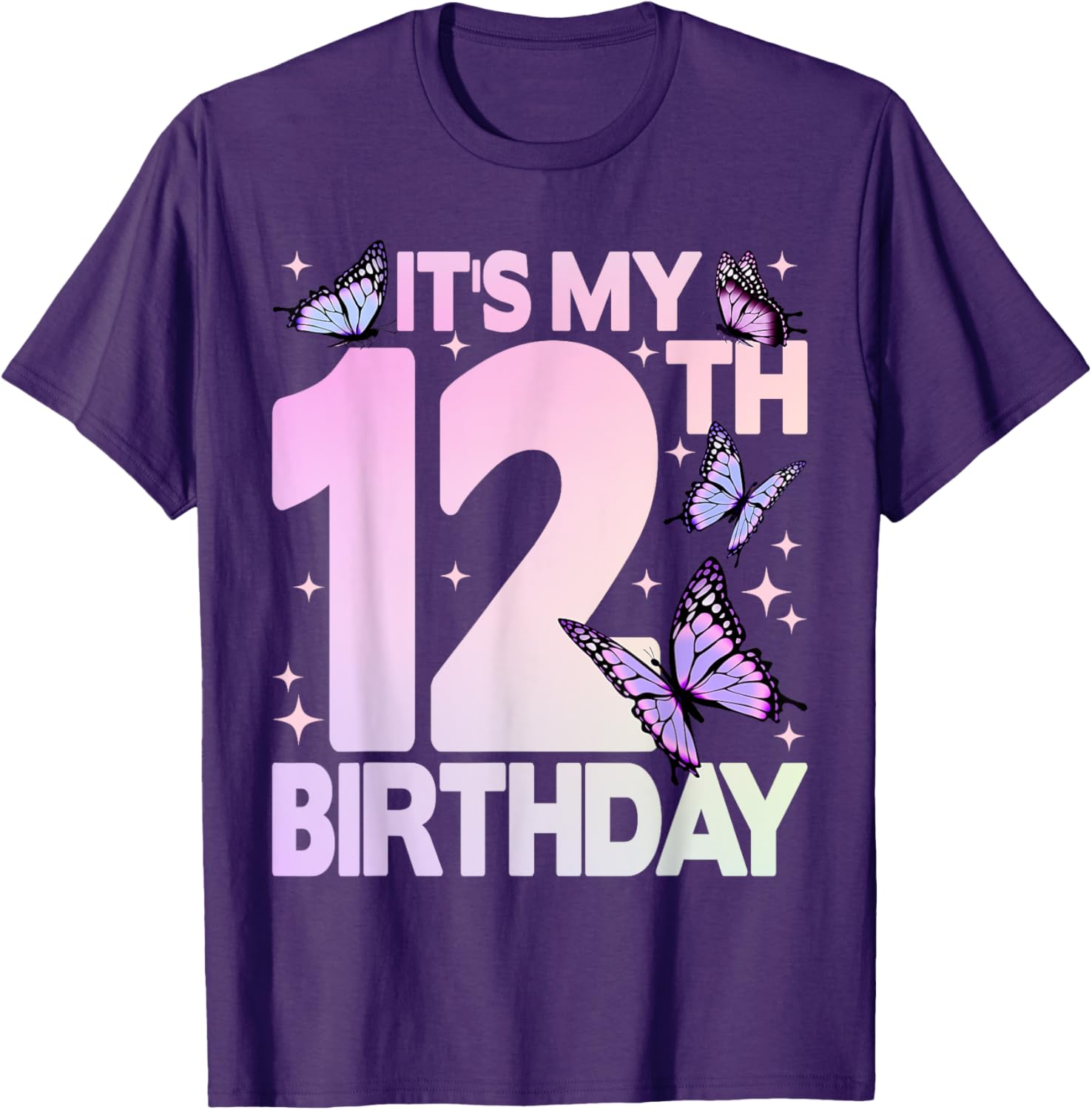 Cute Butterfly 12th Birthday T-Shirt for Girls Celebrating Turning 12 - 9