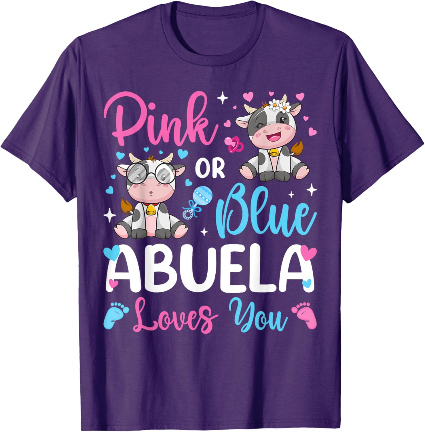 Cute Pink or Blue Abuela Loves You Cow Baby Reveal T-Shirt for Kids - 4