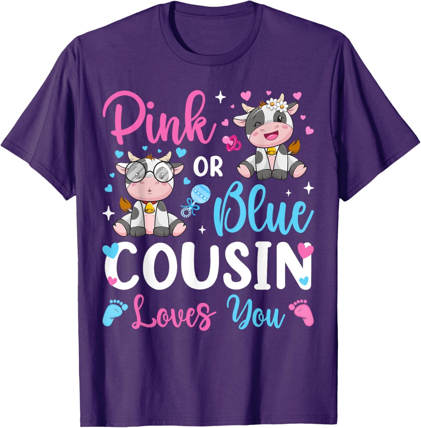 Cute Pink or Blue Cousin Loves You Cow Baby Gender Reveal T-Shirt - 3
