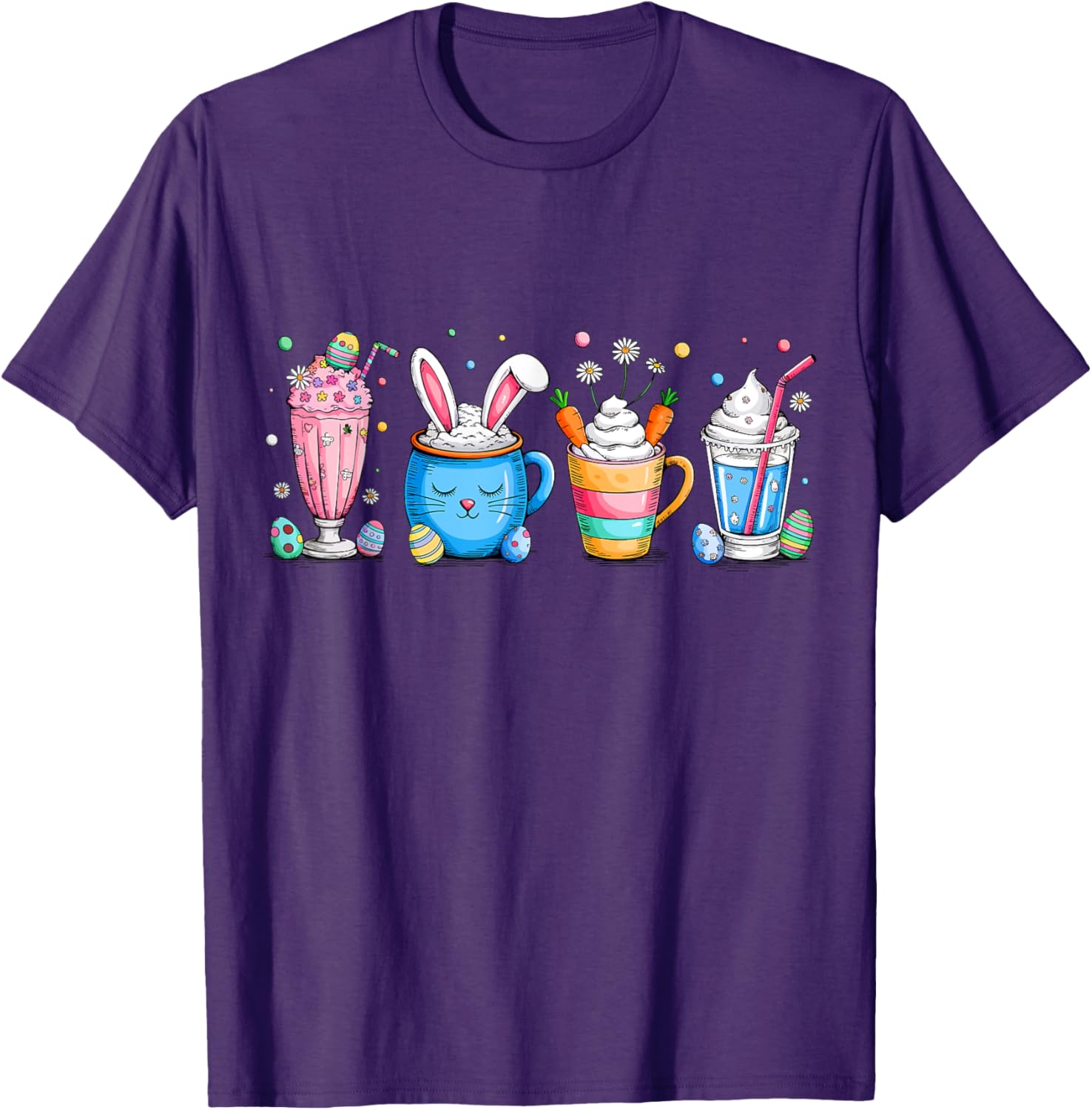 Cute Coffee Bunny T-Shirt for Women Girls with Easter Egg Design - 28