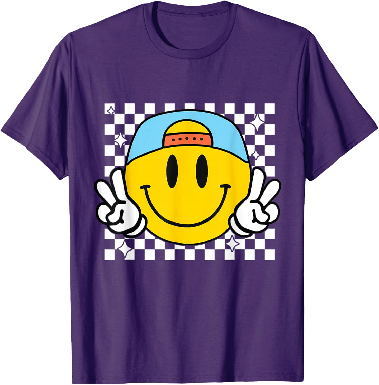 Cute Yellow Smile Face Checkered T-Shirt for Happy Vibes and Style - 4