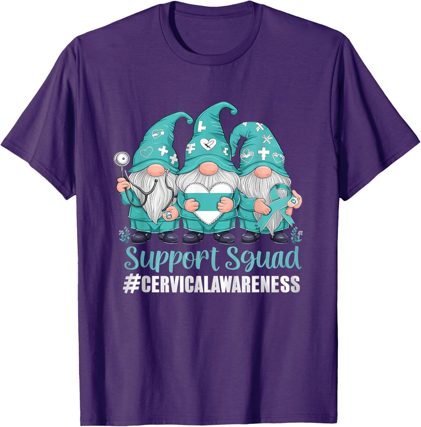 Cervical Cancer Awareness Gnome Teal Ribbon T-Shirt for Supporters - 18
