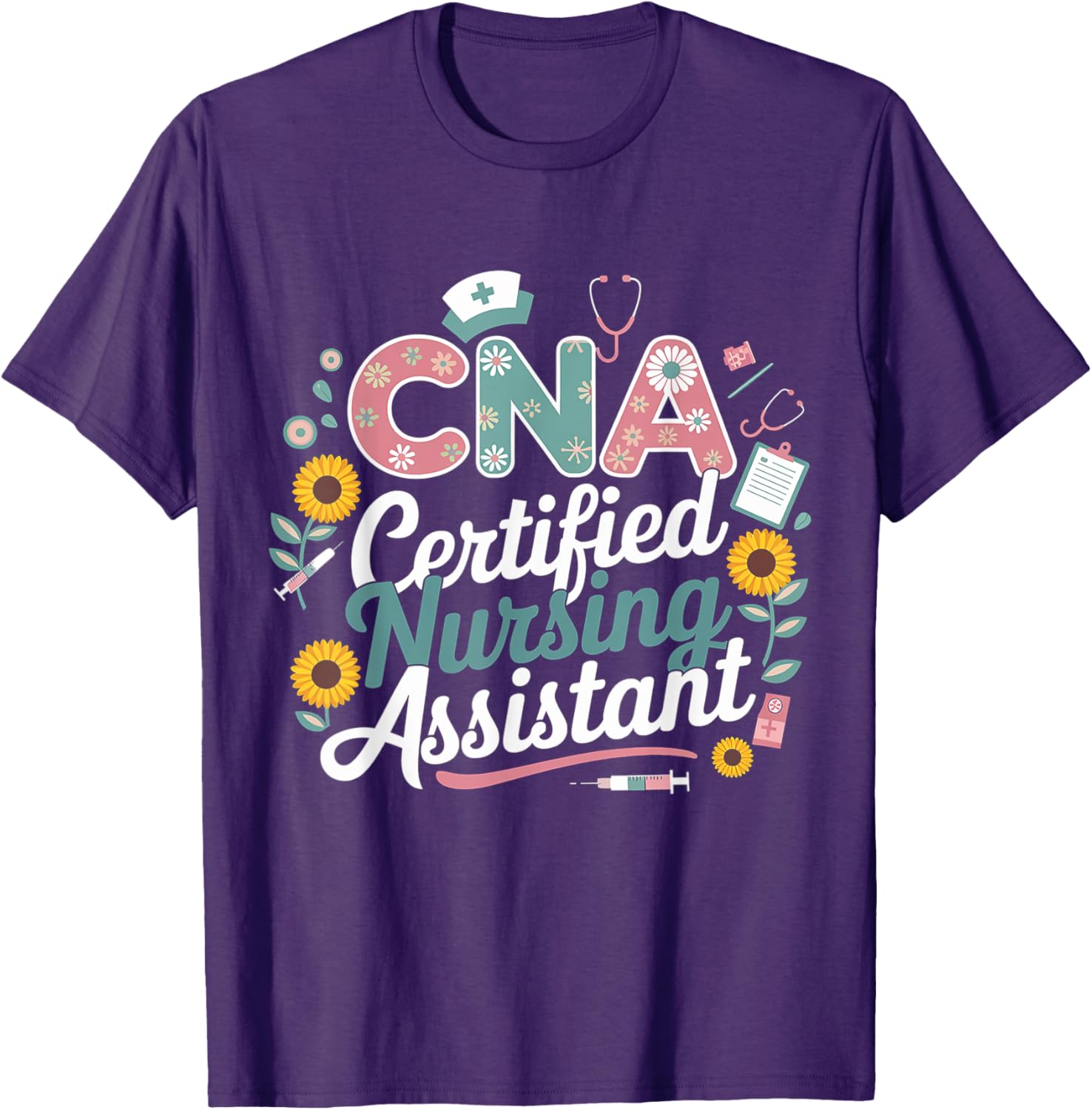 Floral CNA Certified Nursing Assistant T-Shirt for Healthcare Heroes - 1