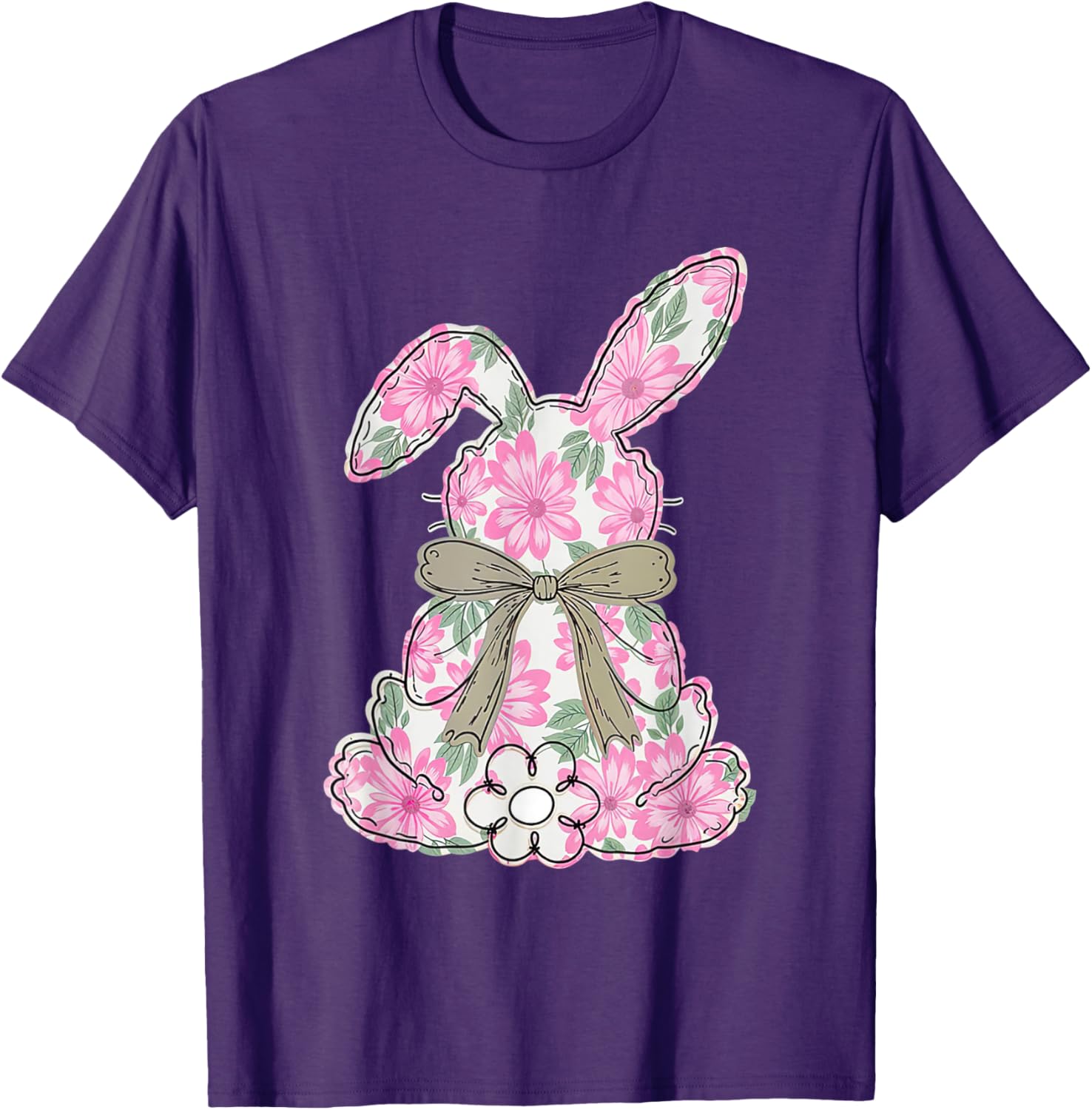 Coquette Floral Easter Bunny Kids Bow T-Shirt for Spring Celebrations - 14