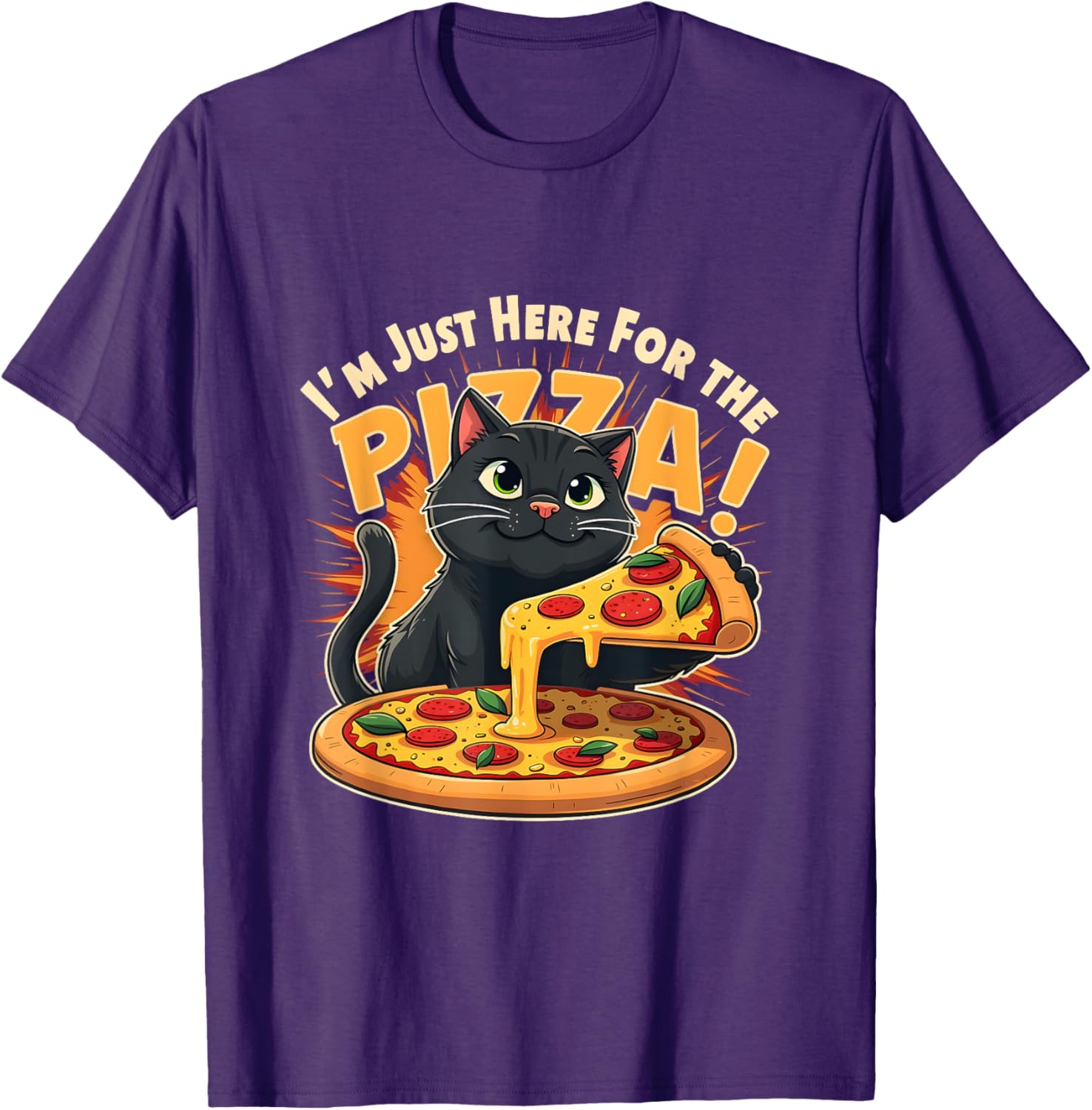 Funny I'm Just Here for the Pizza Cat T-Shirt for Foodie Lovers - 11