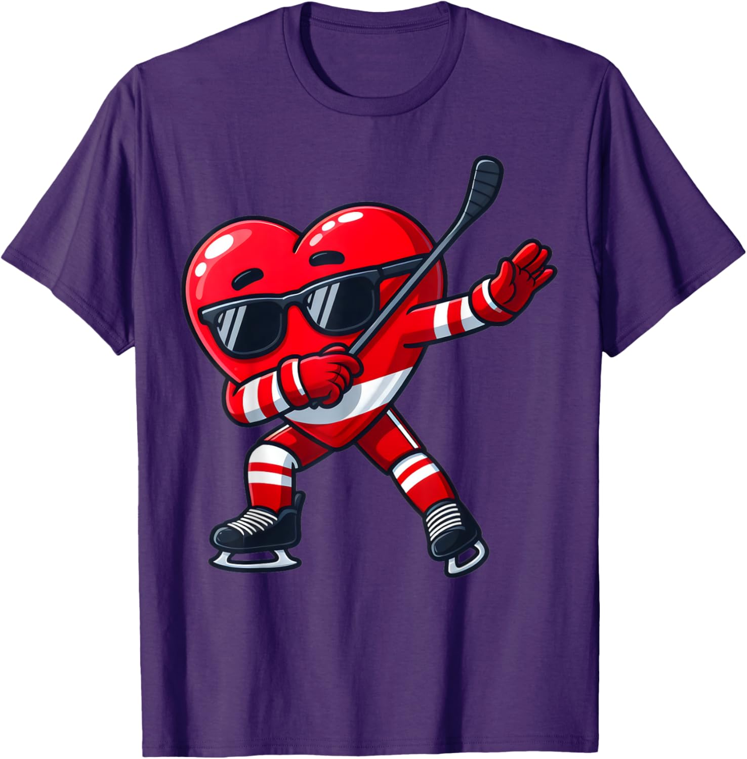 Cute Dabbing Heart Ice Hockey T-Shirt for Funny Valentine's Day Fun - 5