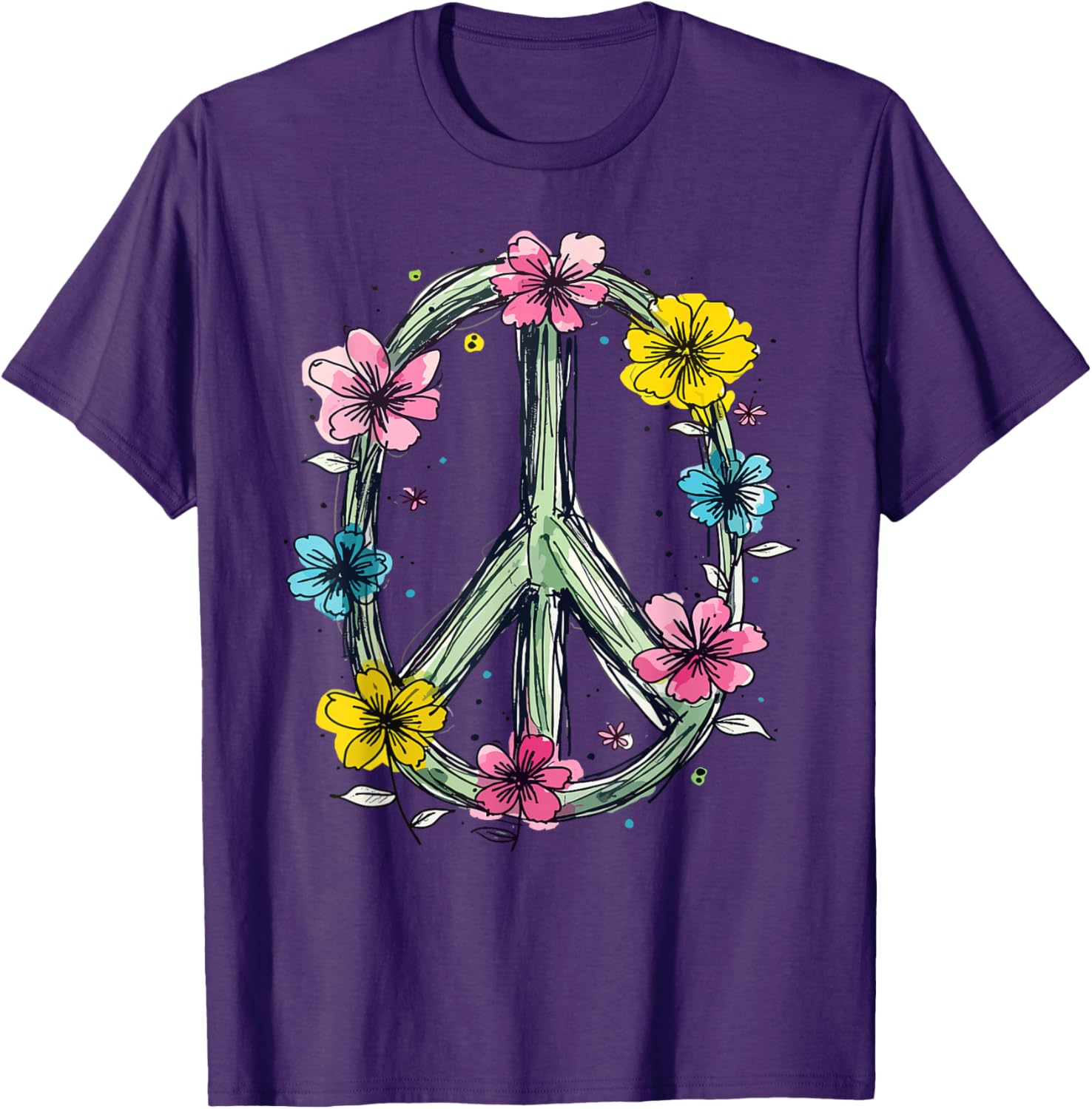 Flower Power Peace Sign T-Shirt for Women Love Hippie Style - 23