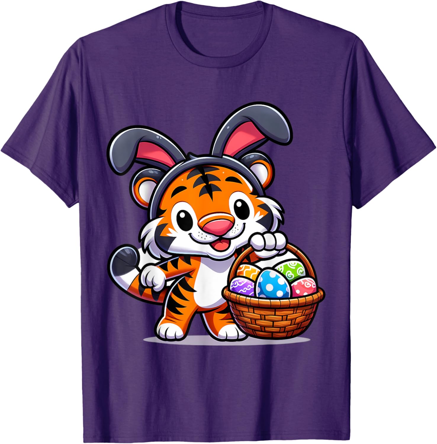 Cute Bunny Ear Tiger Easter Eggs T-Shirt for Kids and Babies - 17