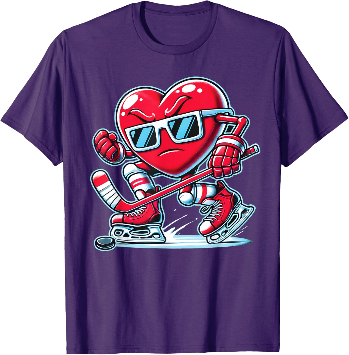 Cute Heart Ice Hockey T-Shirt for Valentine's Day - Men, Women, Boys - 20