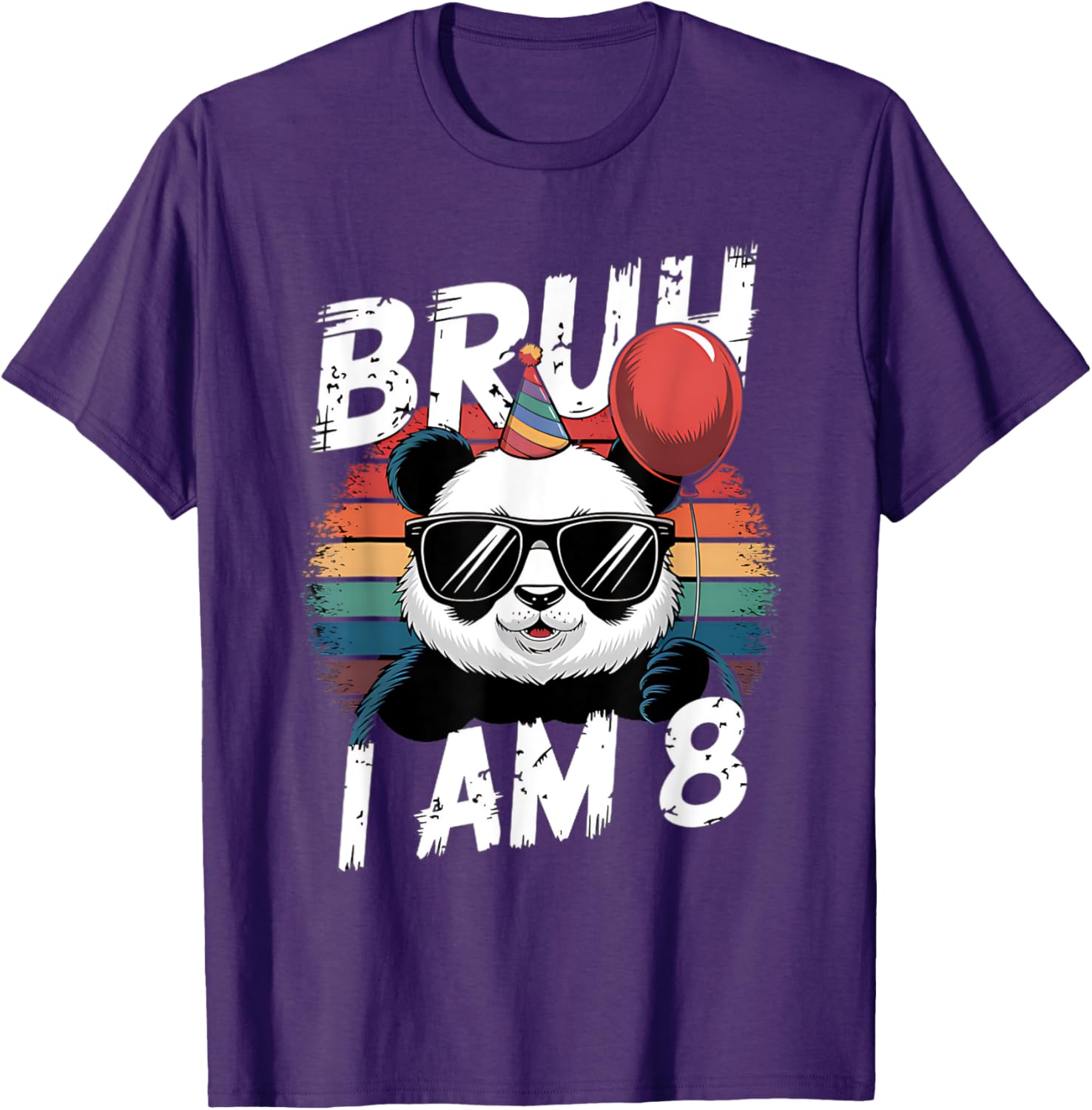 Bruh I Am 8 Panda Retro Sunset T-Shirt for Kids 8th Birthday Fun - 3