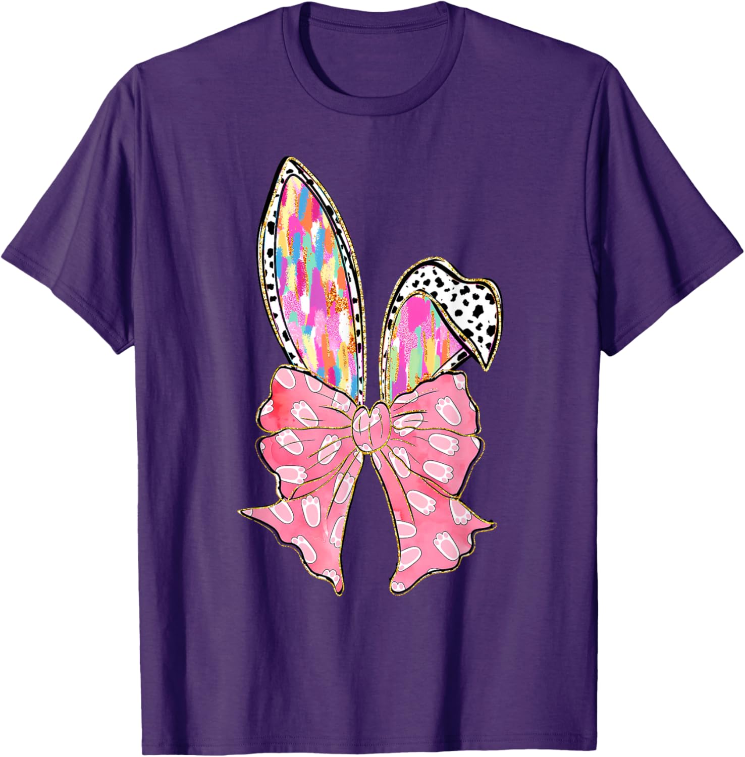 Cute Brushstroke Easter Bunny Coquette Bow Ears T-Shirt for Girls and Teens - 9