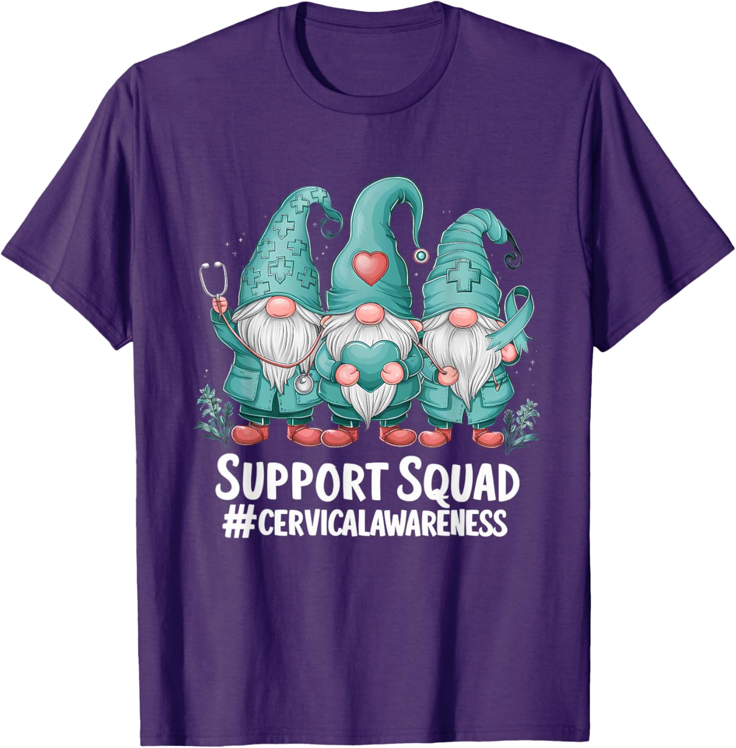 Cervical Cancer Awareness Teal Ribbon Gnome T-Shirt for Supporters - 23