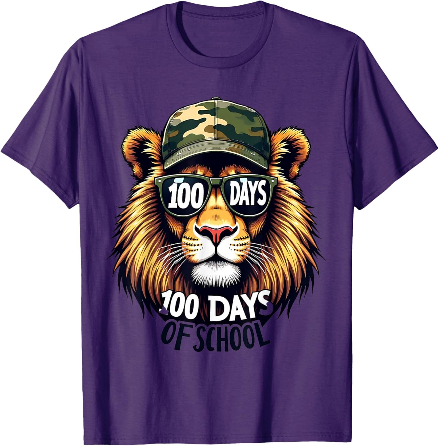 Cute 100 Days of School Lion Camo T-Shirt for Kids and Teachers - 7