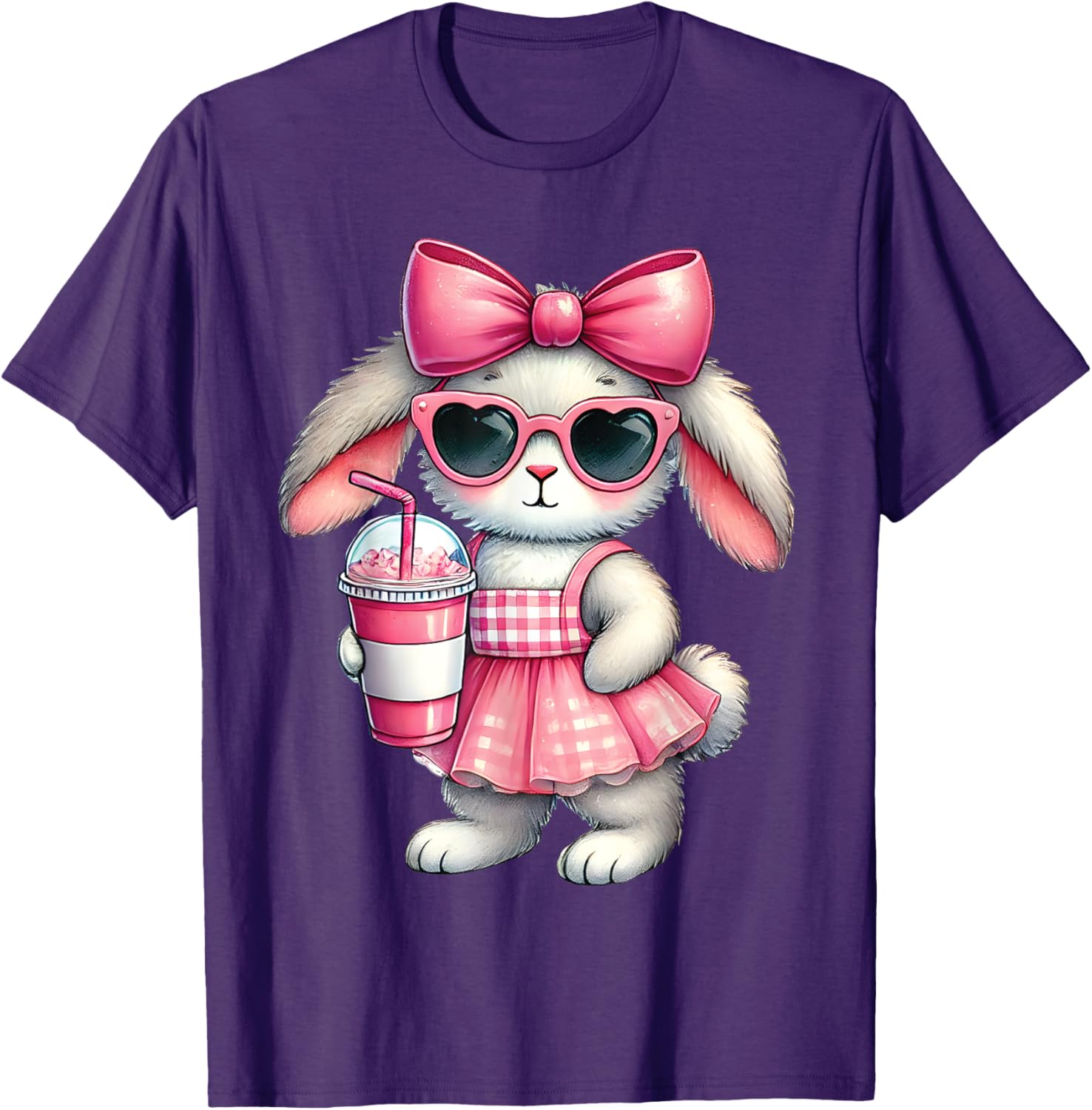 Cute Easter Bunny Drinking Iced Coffee T-Shirt for Women and Girls - 10