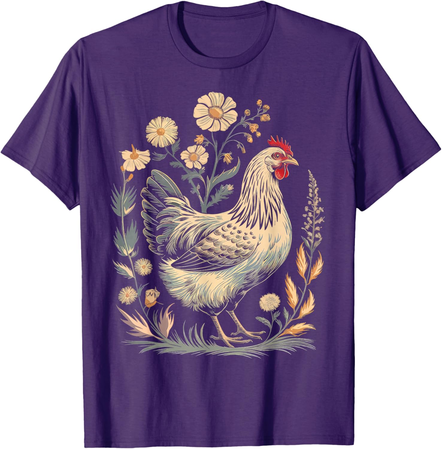 Colorful Chicken Floral Art T-Shirt for Women - Perfect for Farm Lovers - 12