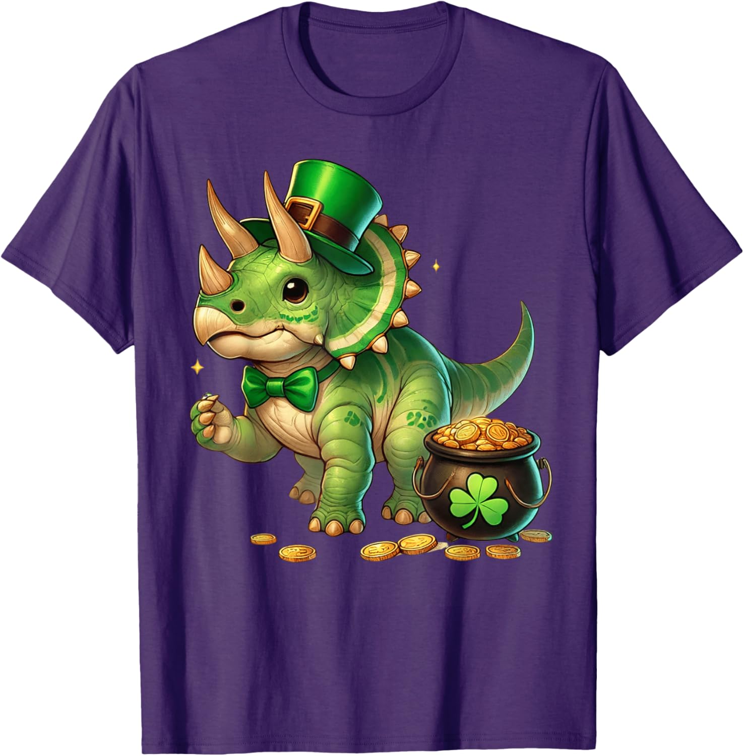 Cute Triceratops Leprechaun St Patrick's Day Kids T-Shirt with Shamrock - 2