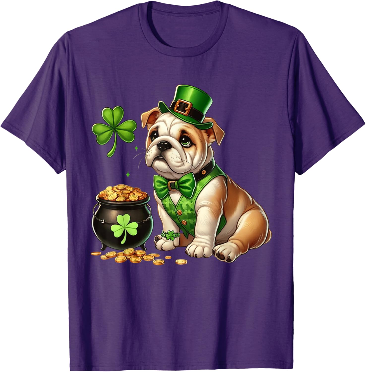 Cute Bulldog Leprechaun St Patricks Day Shamrock Kids T-Shirt - 3