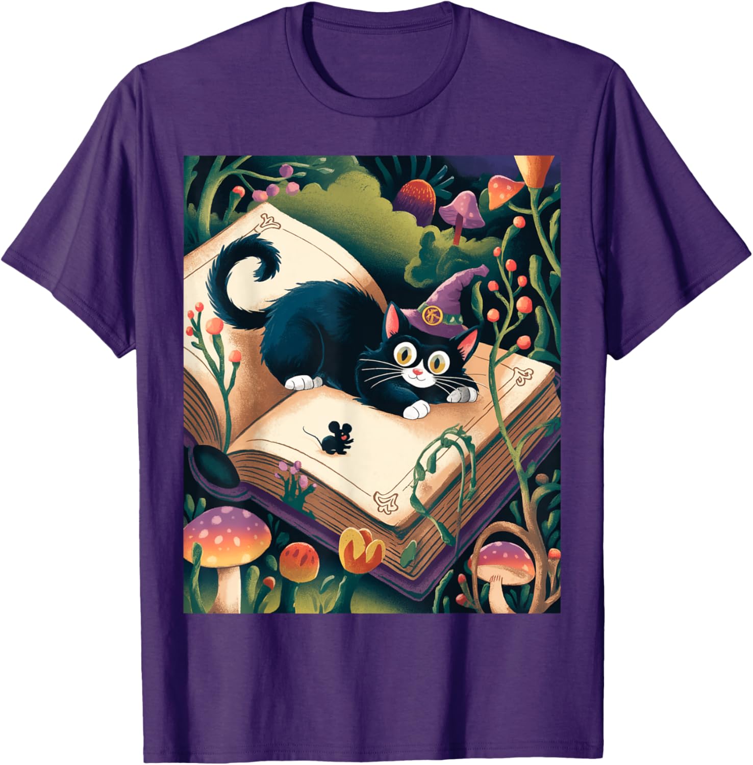 Enchanted Night Mystical Cat on Book T-Shirt for Cat Lovers - 6