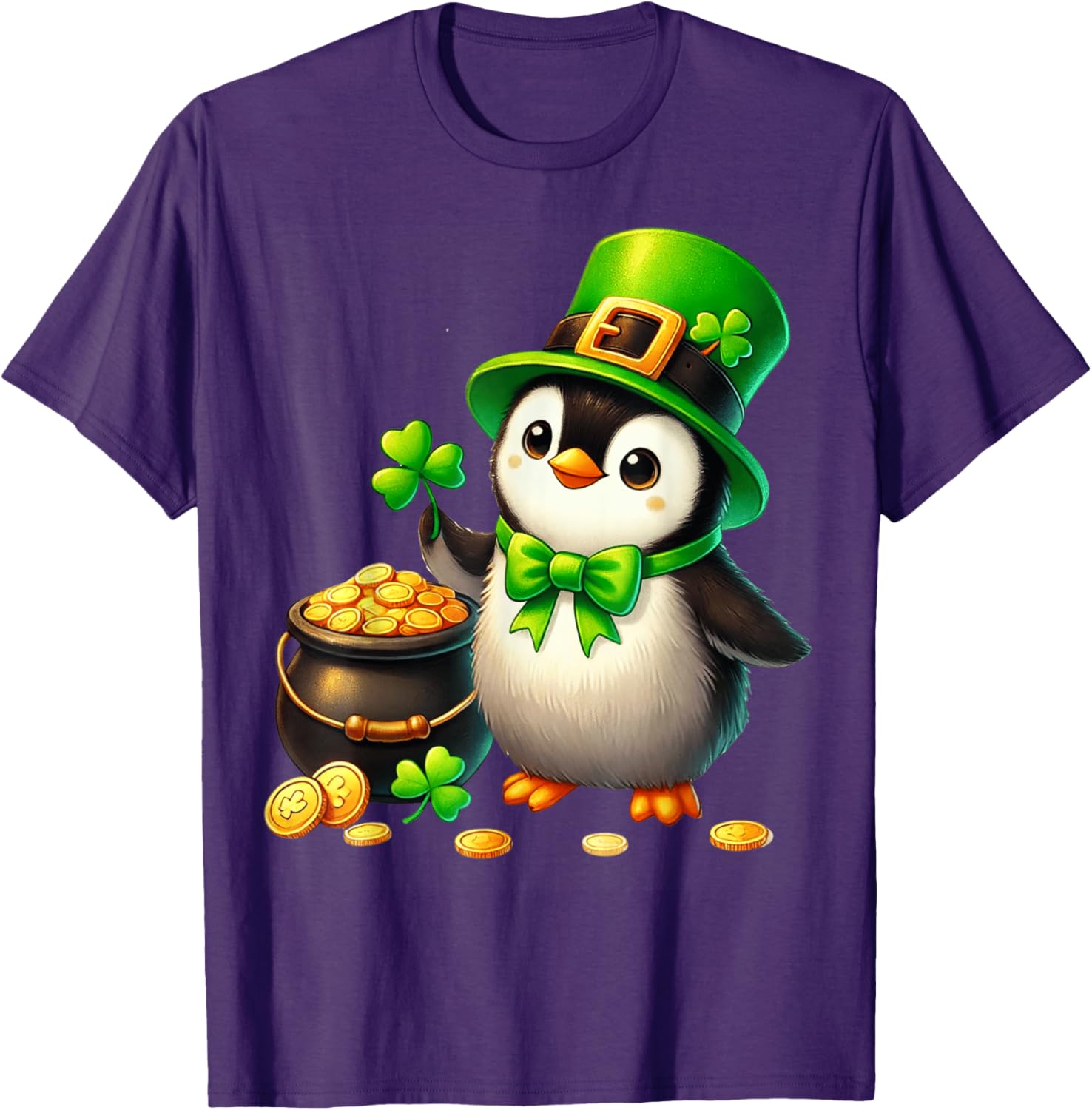 Cute Penguin Leprechaun St Patricks Day T-Shirt for Kids and Teens - 8