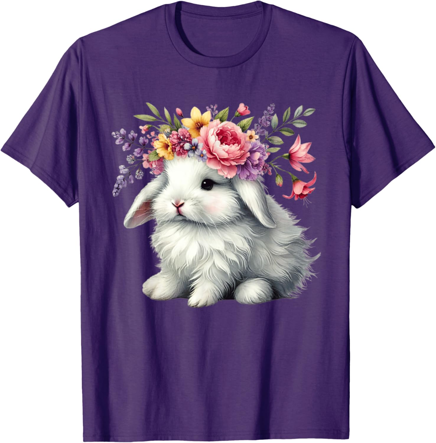 Cute Easter Bunny Floral Crown T-Shirt for Girls and Women - 10