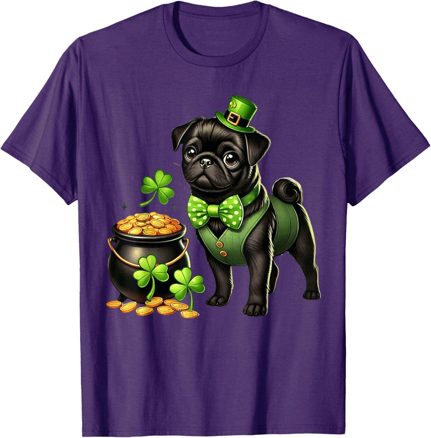 Cute Black Pug Leprechaun T-Shirt for Kids - St Patrick's Day Fun - 17