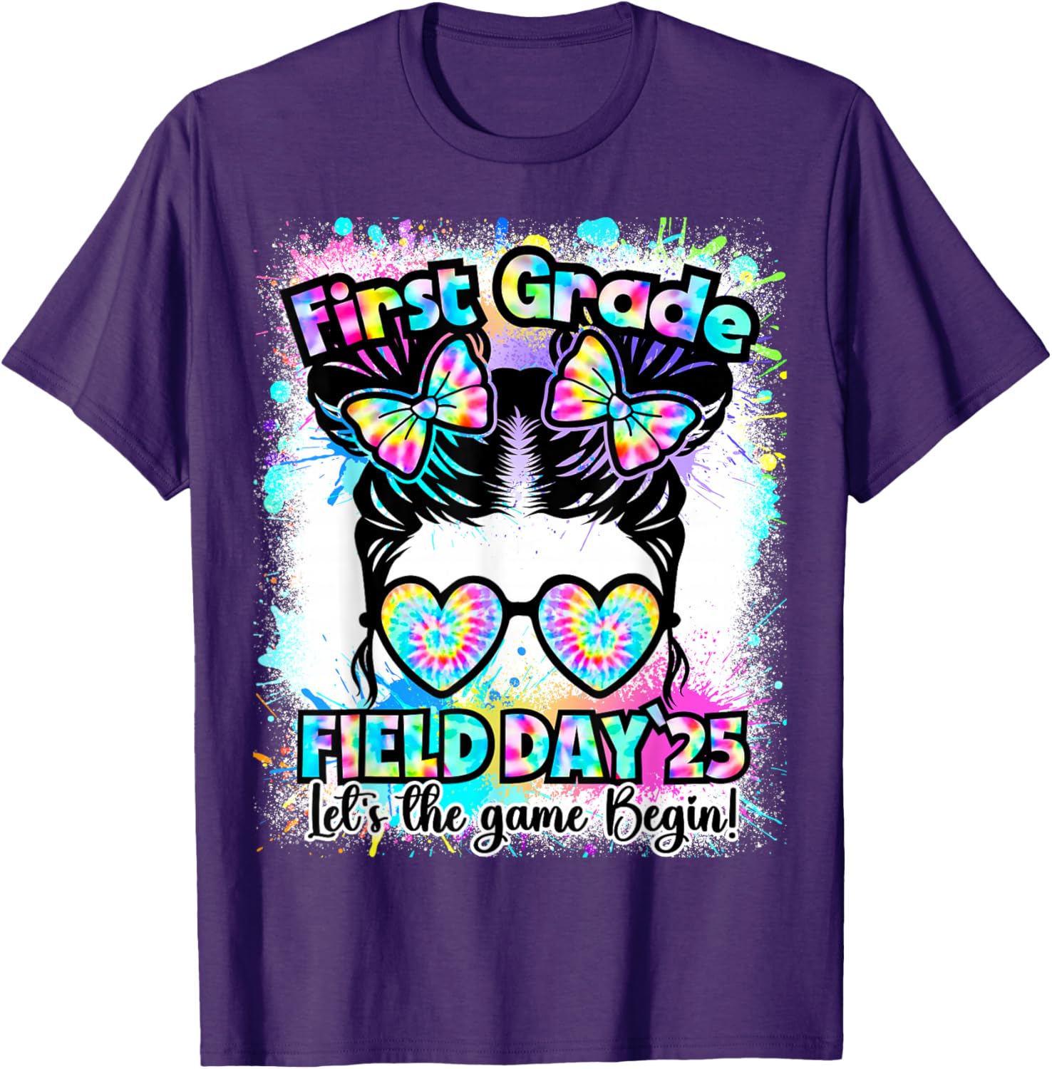 First Grade Field Day 2025 Messy Bun Teacher Kids T-Shirt Fun Design - 18
