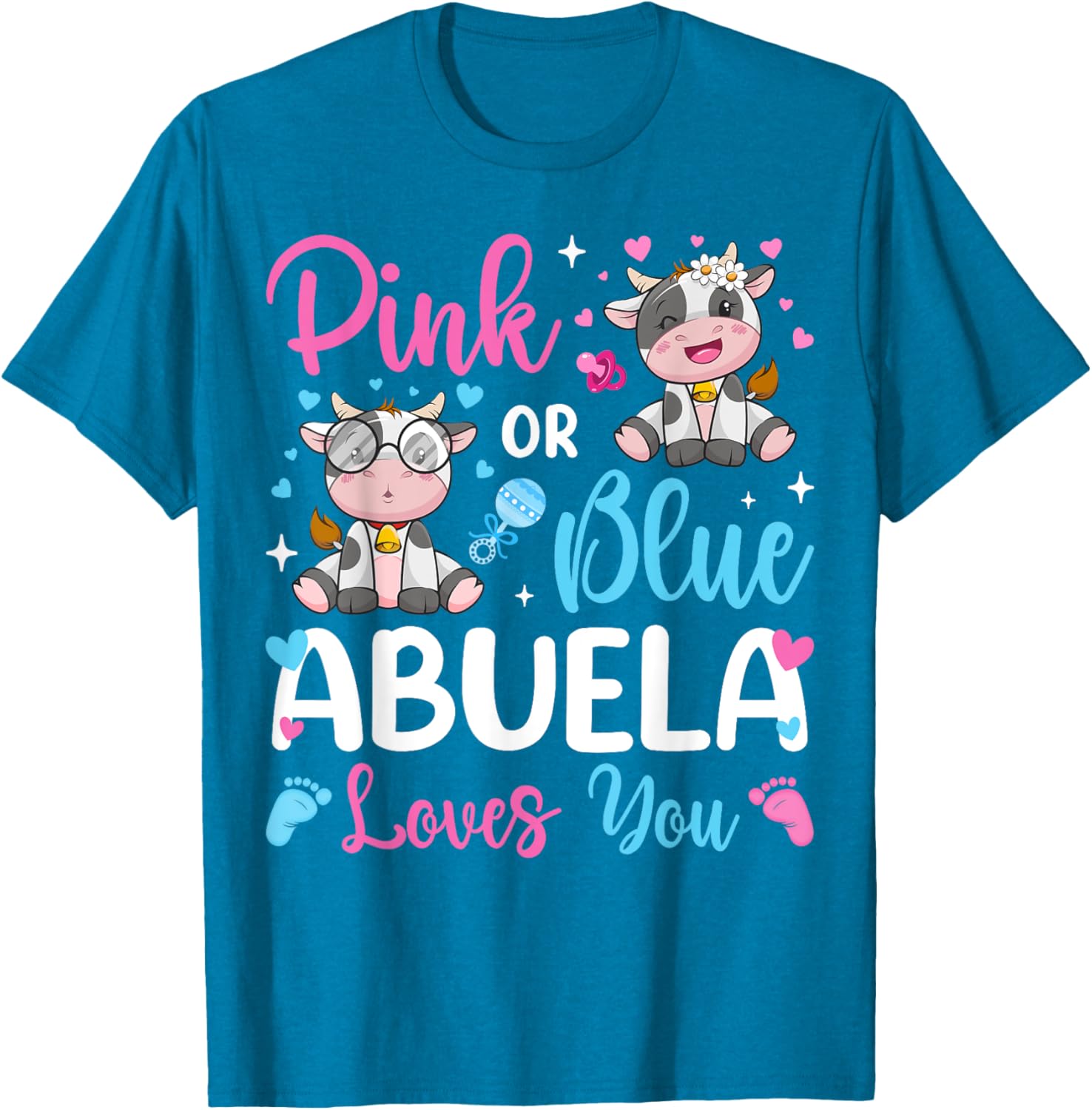 Cute Pink or Blue Abuela Loves You Cow Baby Reveal T-Shirt for Kids - 1