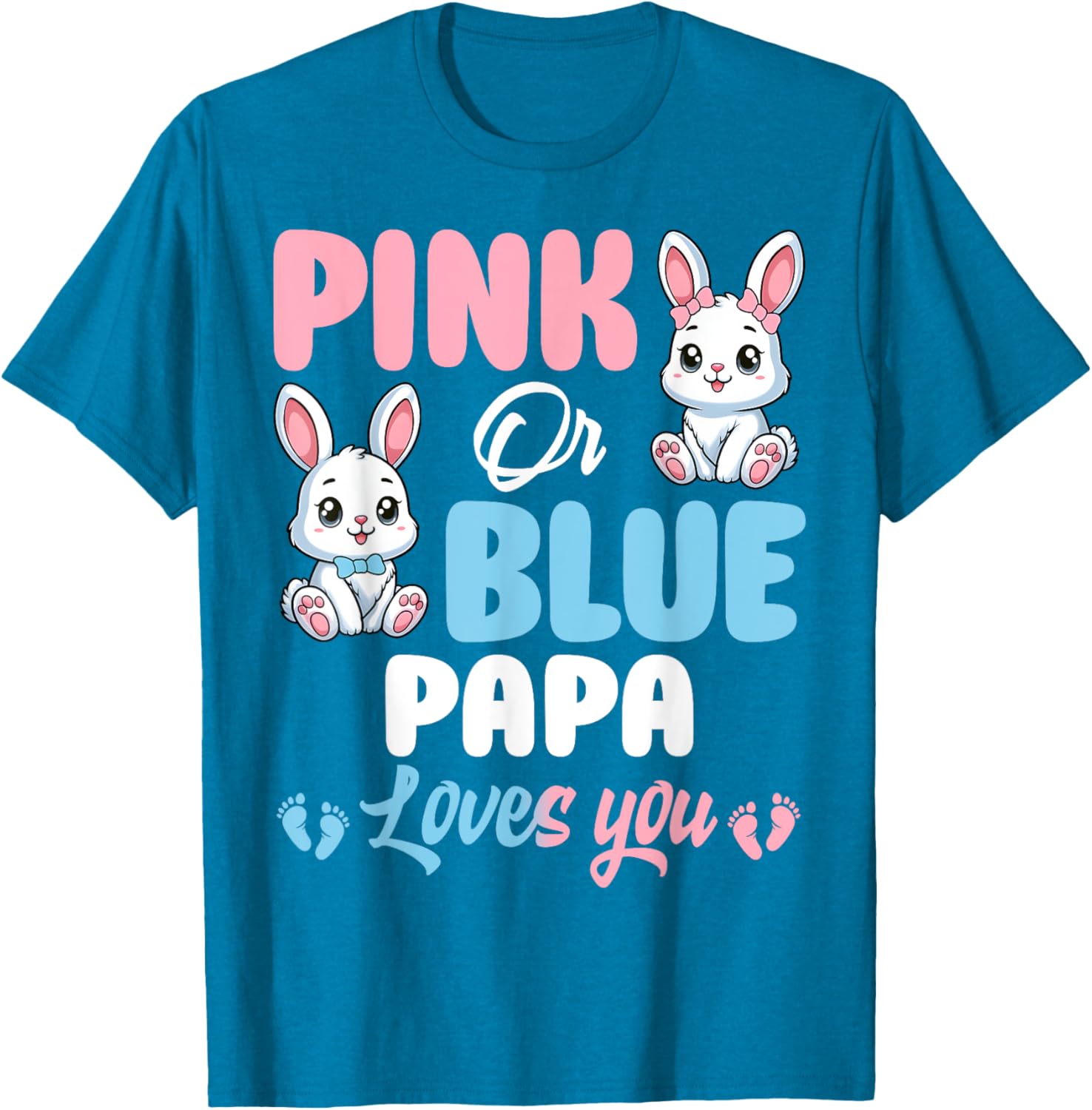 Cute Pink or Blue Papa Loves You Bunny Gender Reveal Party T-Shirt - 2