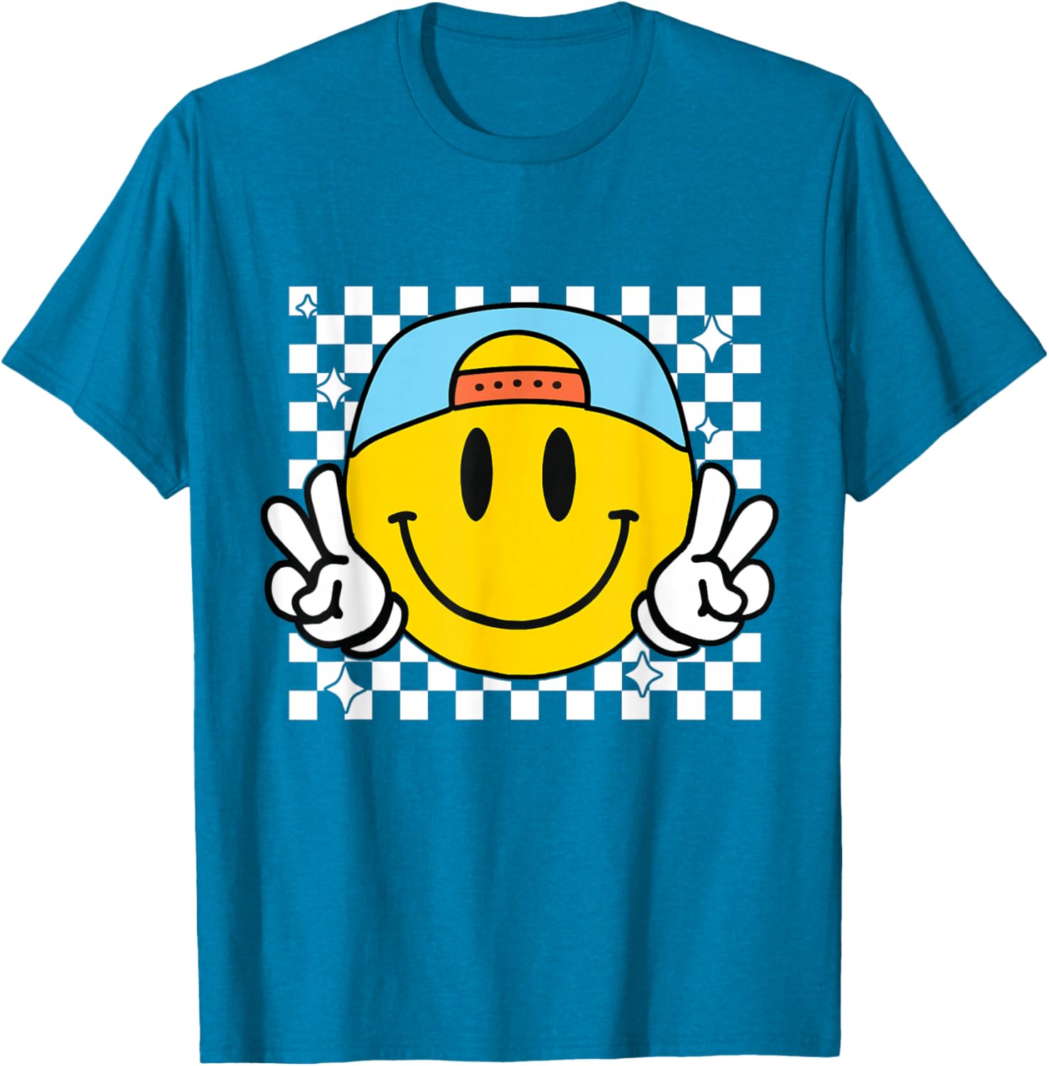 Cute Yellow Smile Face Checkered T-Shirt for Happy Vibes and Style - 7