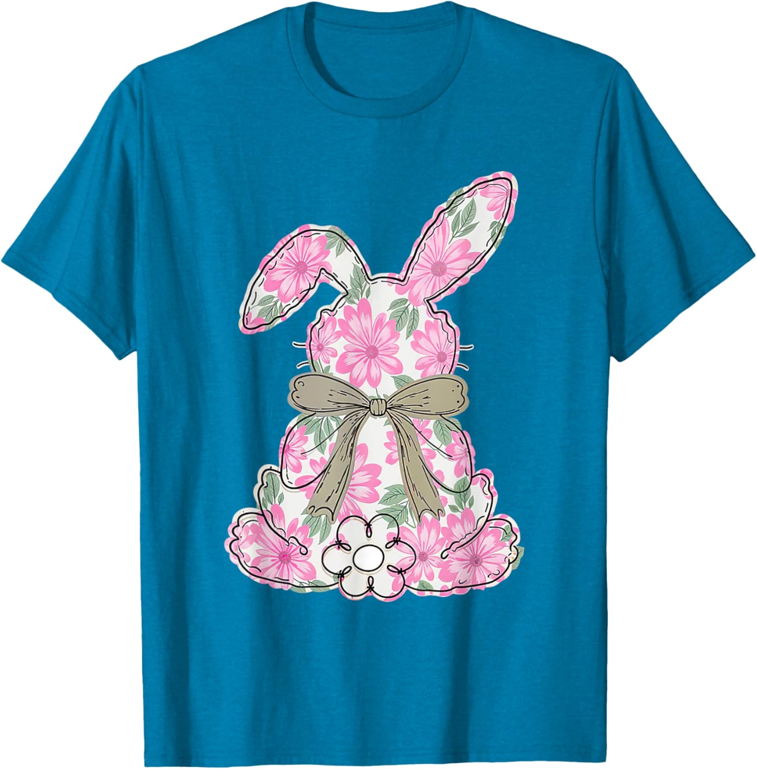 Coquette Floral Easter Bunny Kids Bow T-Shirt for Spring Celebrations - 16