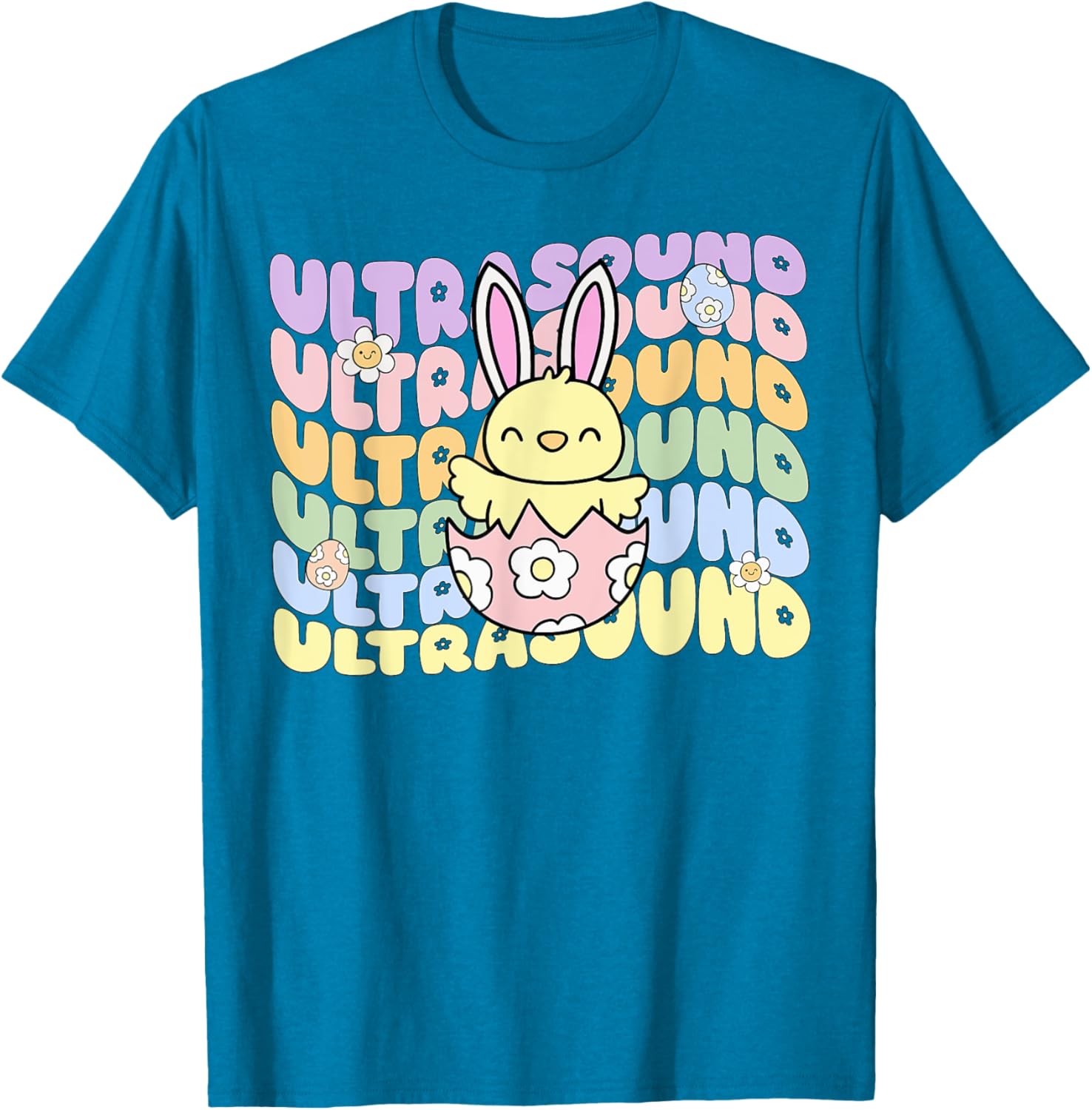 Groovy Easter Sonographer Bunny Chick Eggs T-Shirt for Ultrasound Lovers - 25