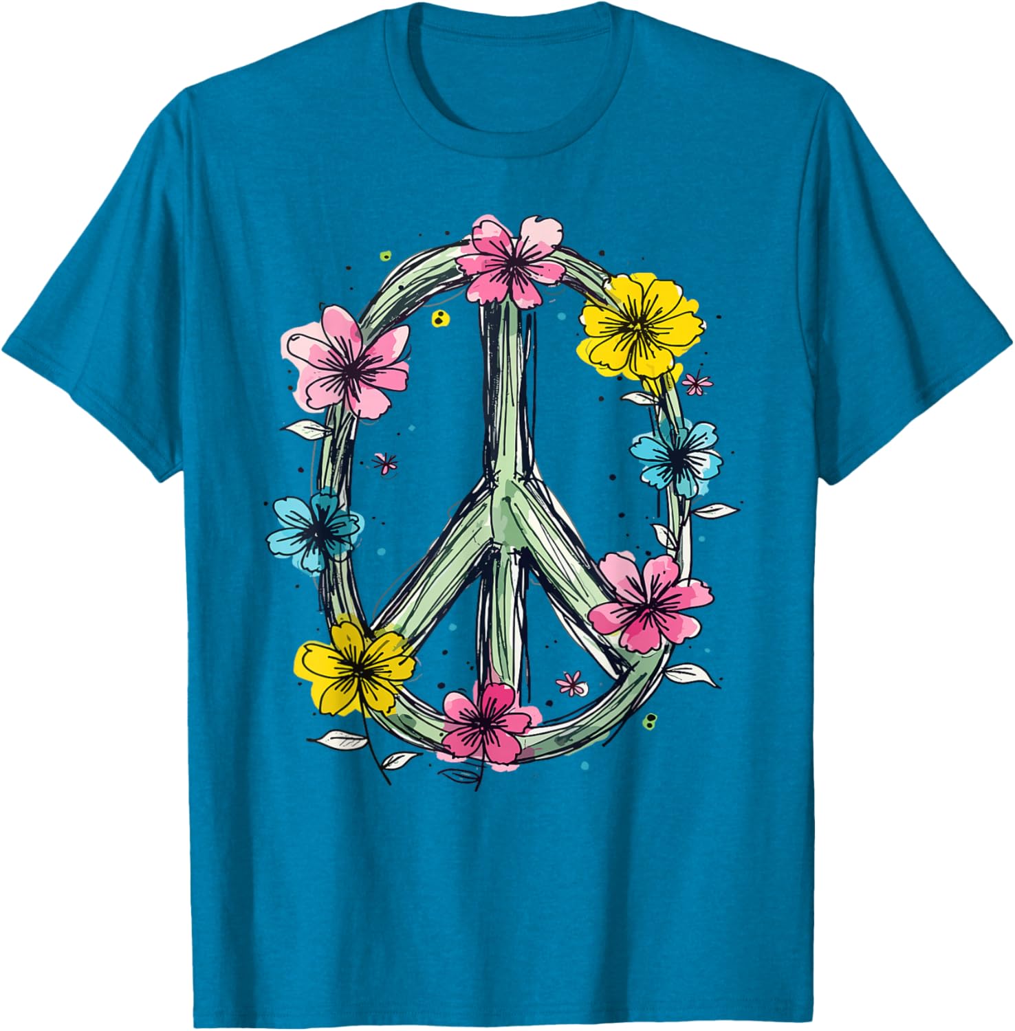 Flower Power Peace Sign T-Shirt for Women Love Hippie Style - 6