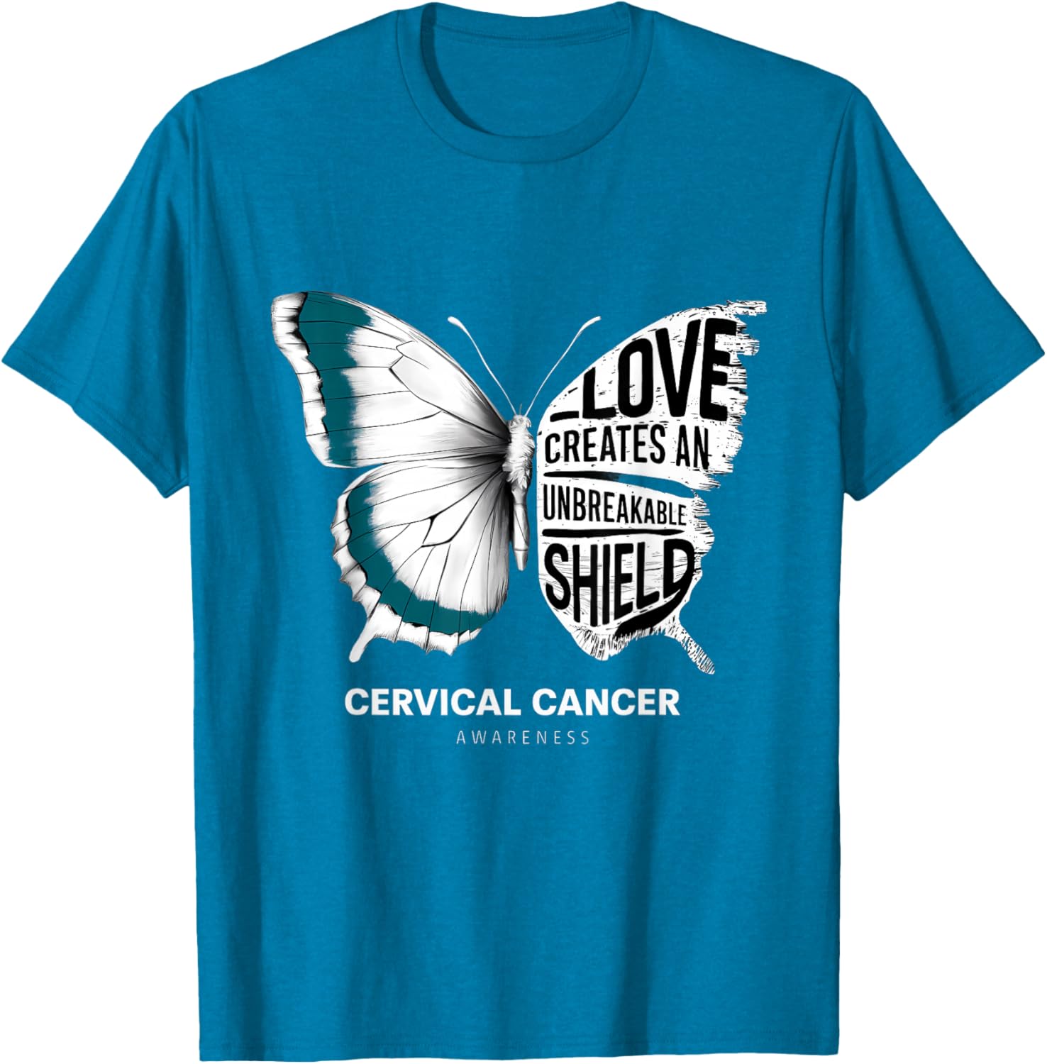 Cervical Cancer Awareness Teal Ribbon Unbreakable Shield T-Shirt - 18